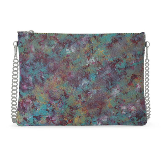 Veil of Embers Crossbody Bag with Silver Chain – Abstract Art Clutch