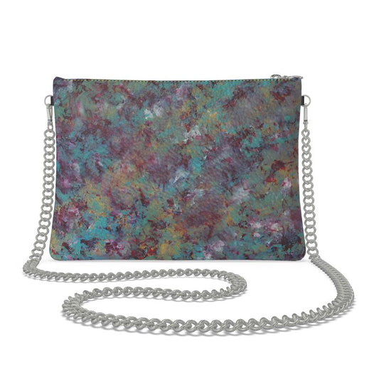 Veil of Embers Crossbody Bag with Silver Chain – Abstract Art Clutch