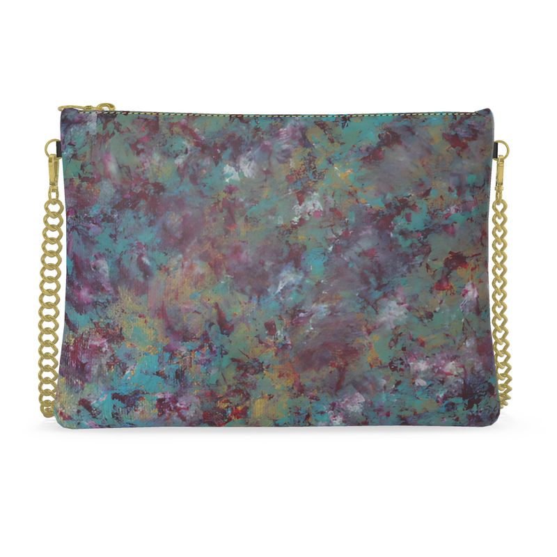 Veil of Embers Crossbody Bag with Gold Chain – Abstract Art Clutch