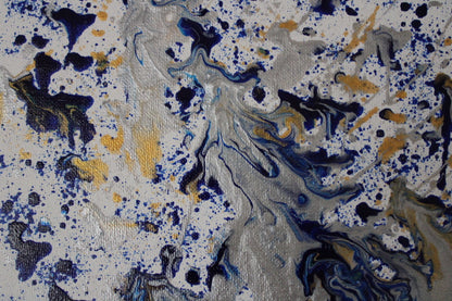 Abstract pattern with blue, yellow, and black colors on a textured background