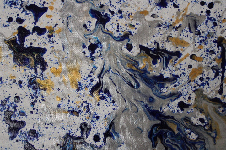 Abstract pattern with blue, yellow, and black colors on a textured background