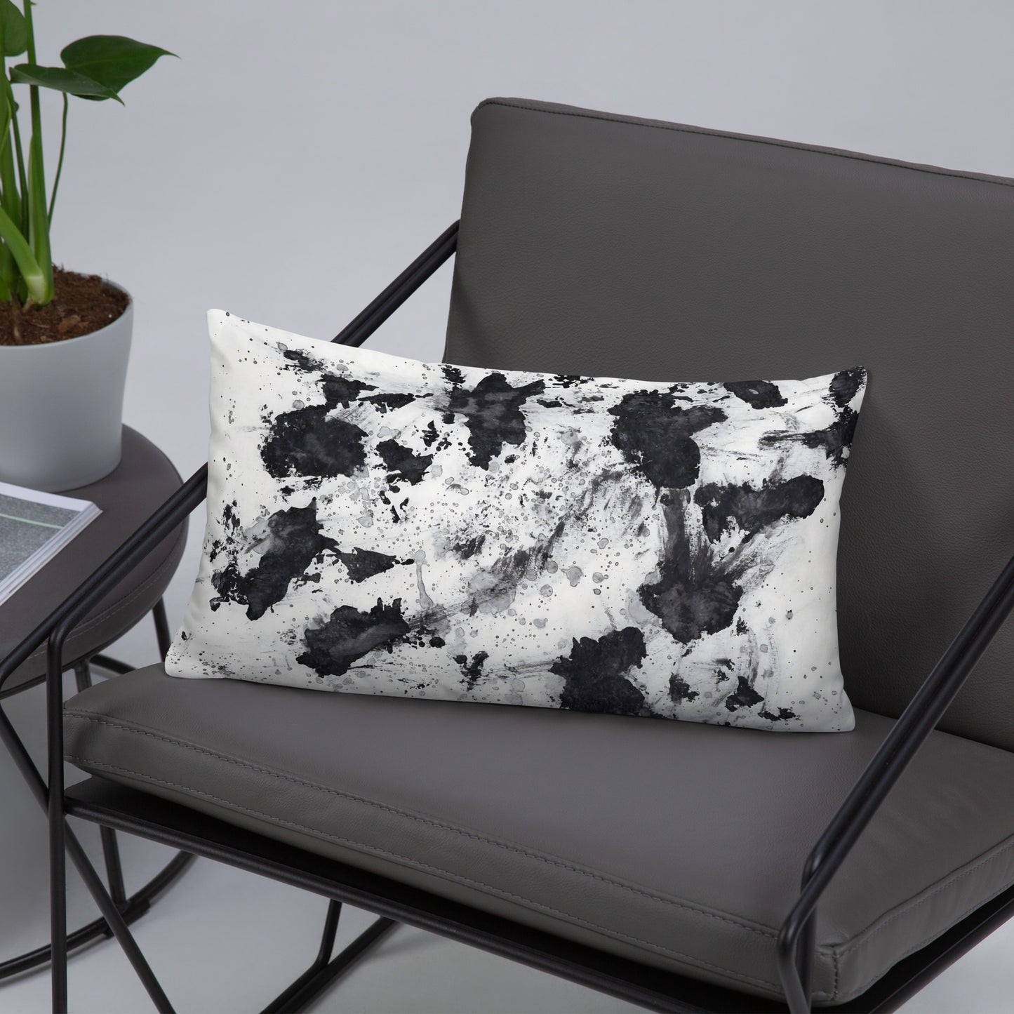 Decorative Pillow, Black and White Splatter Design