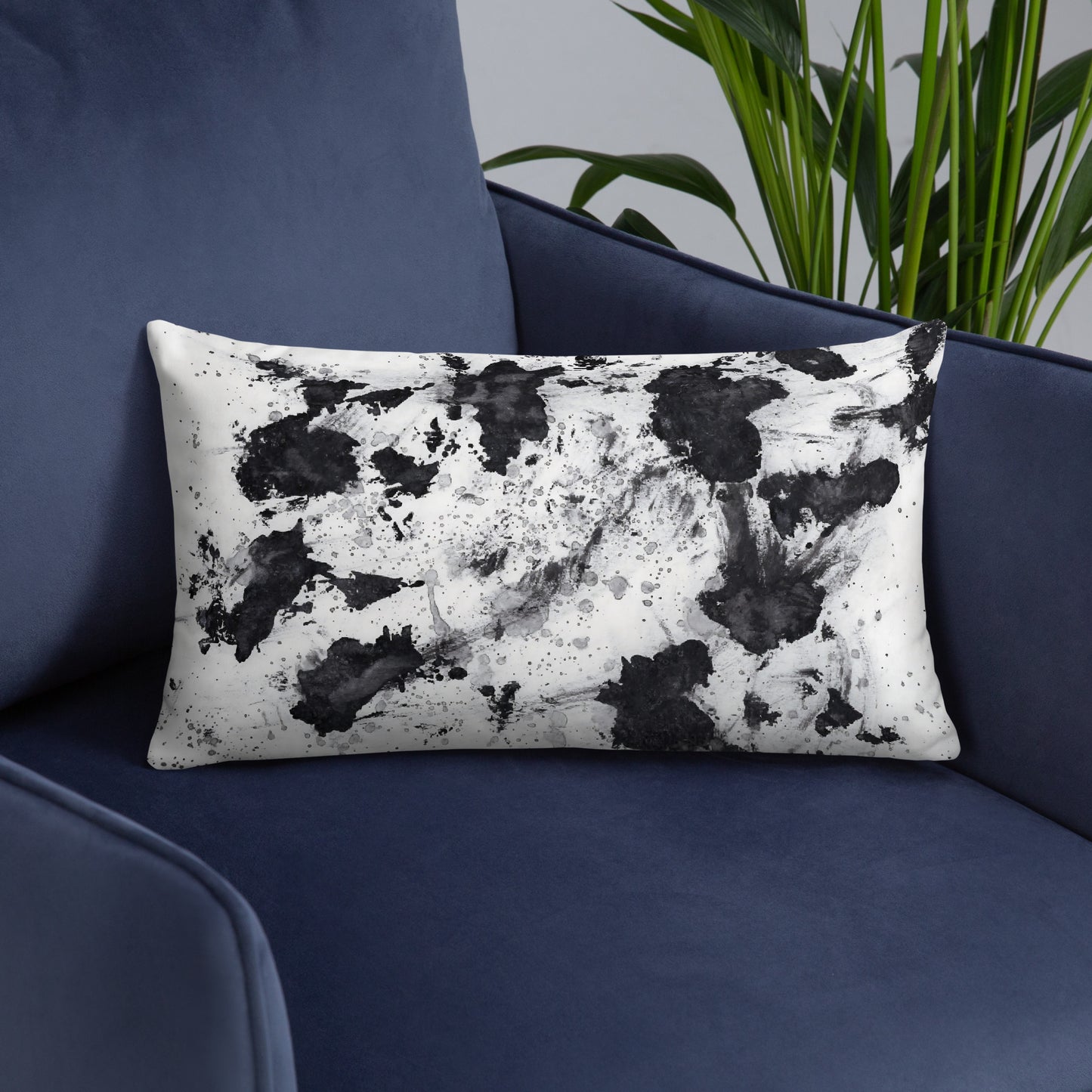 Decorative Pillow, Black and White Splatter Design