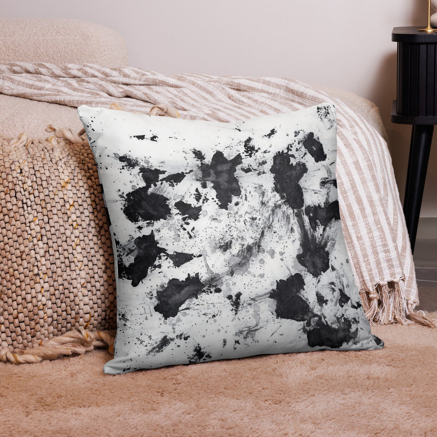 Decorative Pillow, Black and White Splatter Design