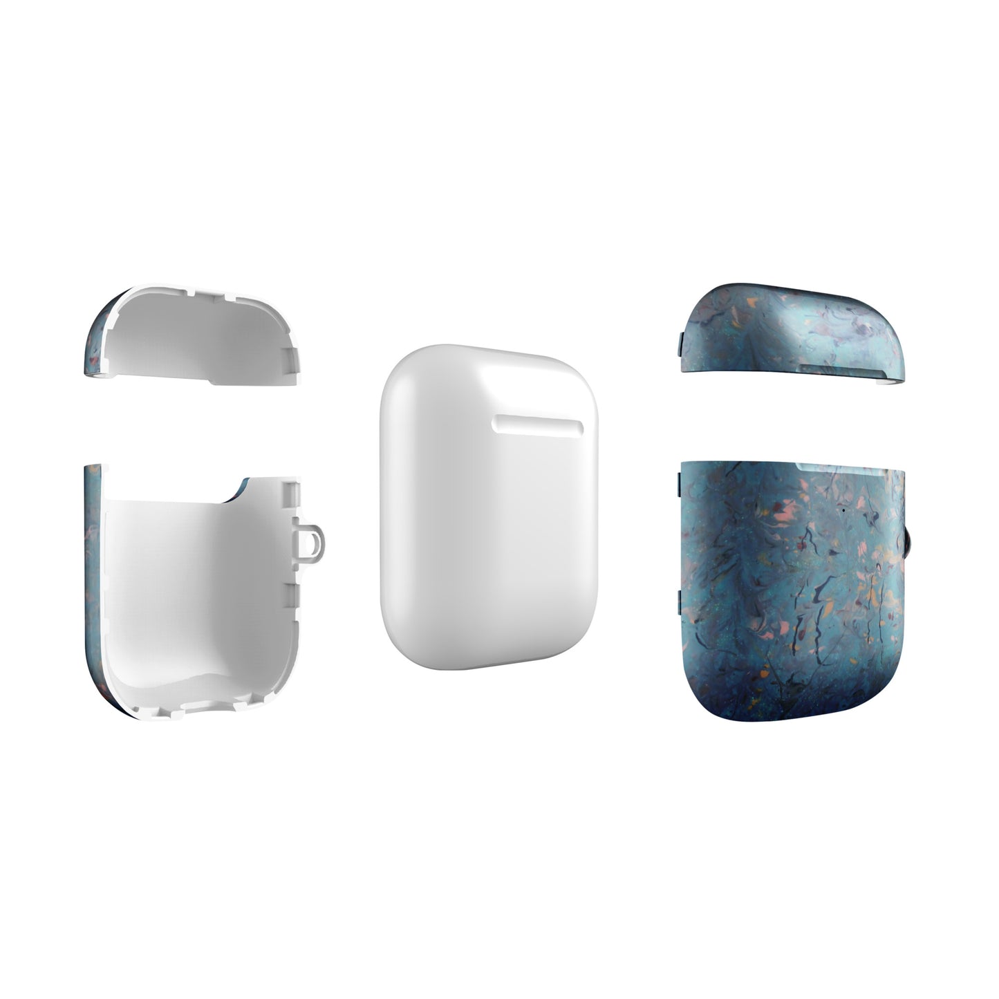 Teal and Peach Marble-Patterned Case for AirPods