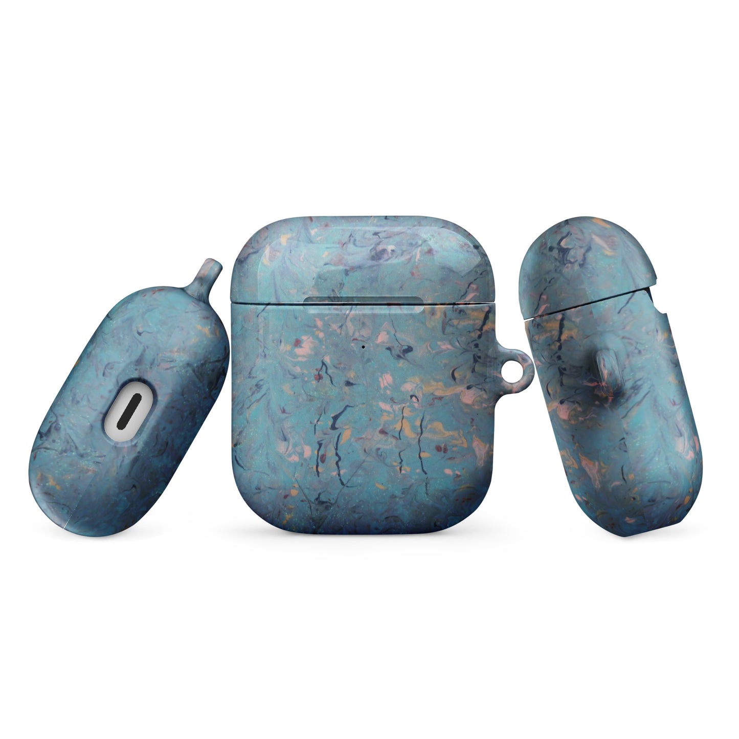 Teal and Peach Marble-Patterned Case for AirPods