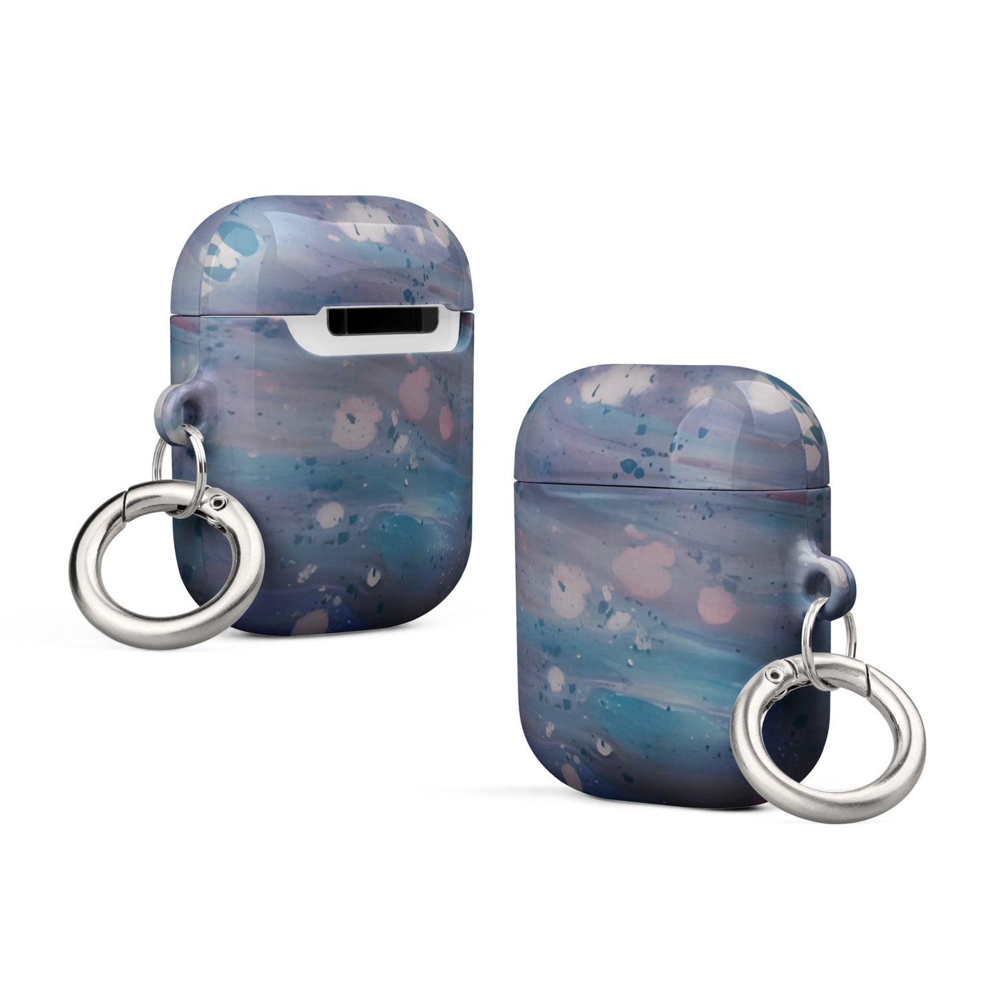 Blue, Purple and Pink Case for AirPods Marble Patterned with Keyring