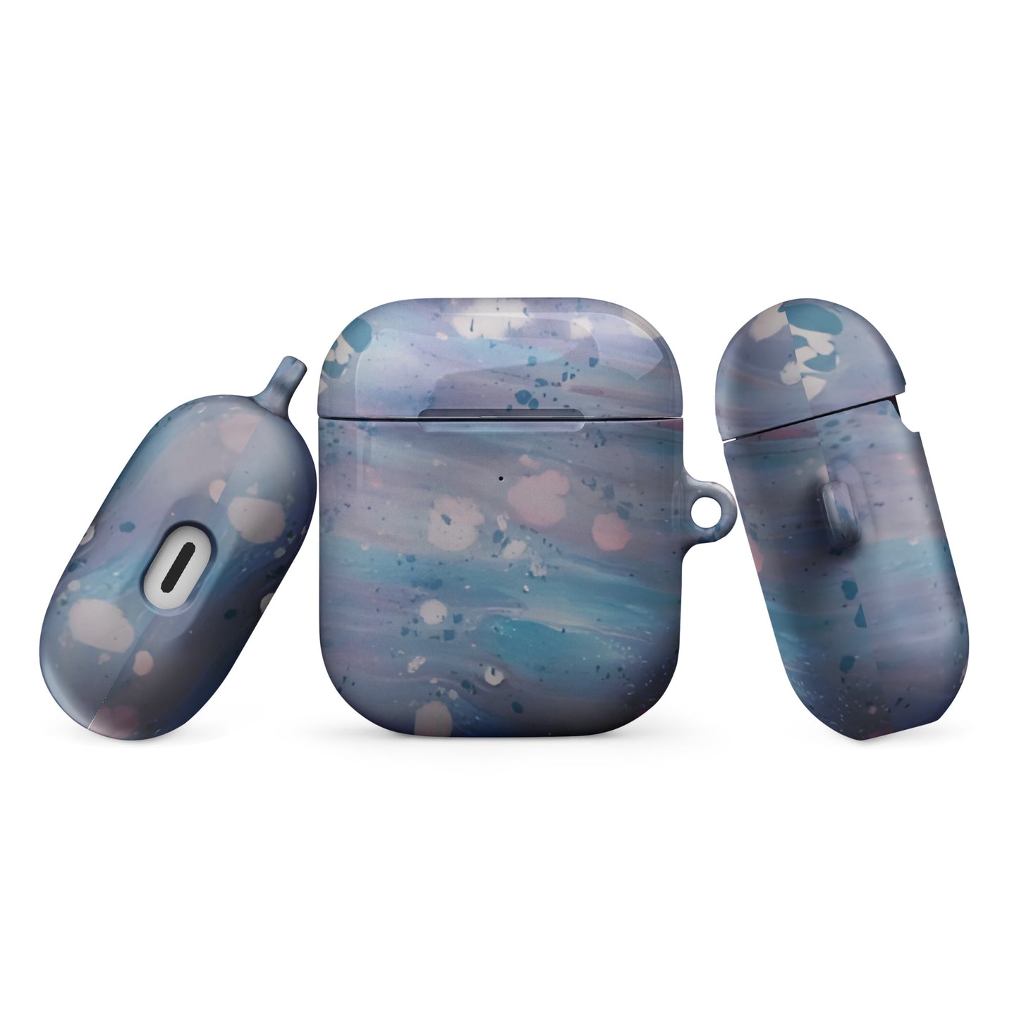 Blue, Purple and Pink Case for AirPods Marble Patterned with Keyring