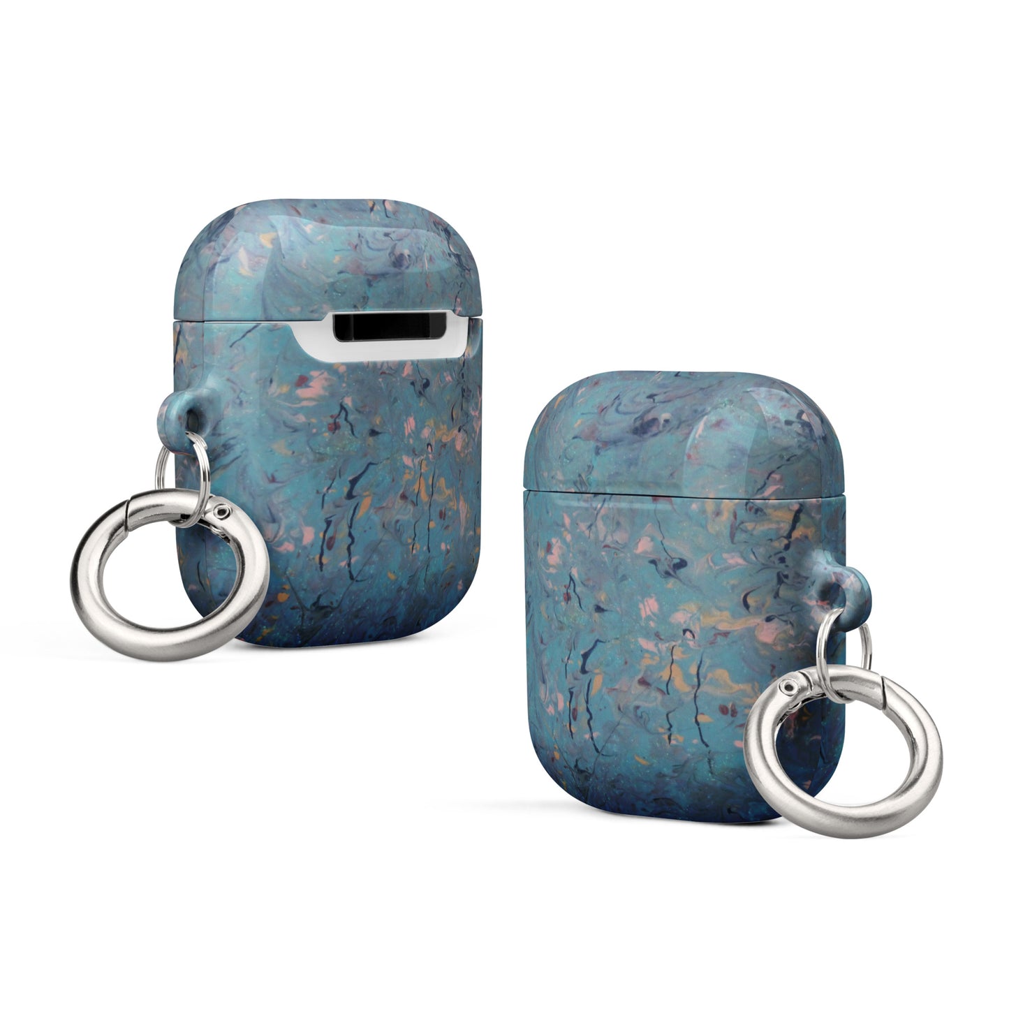 Teal and Peach Marble-Patterned Case for AirPods