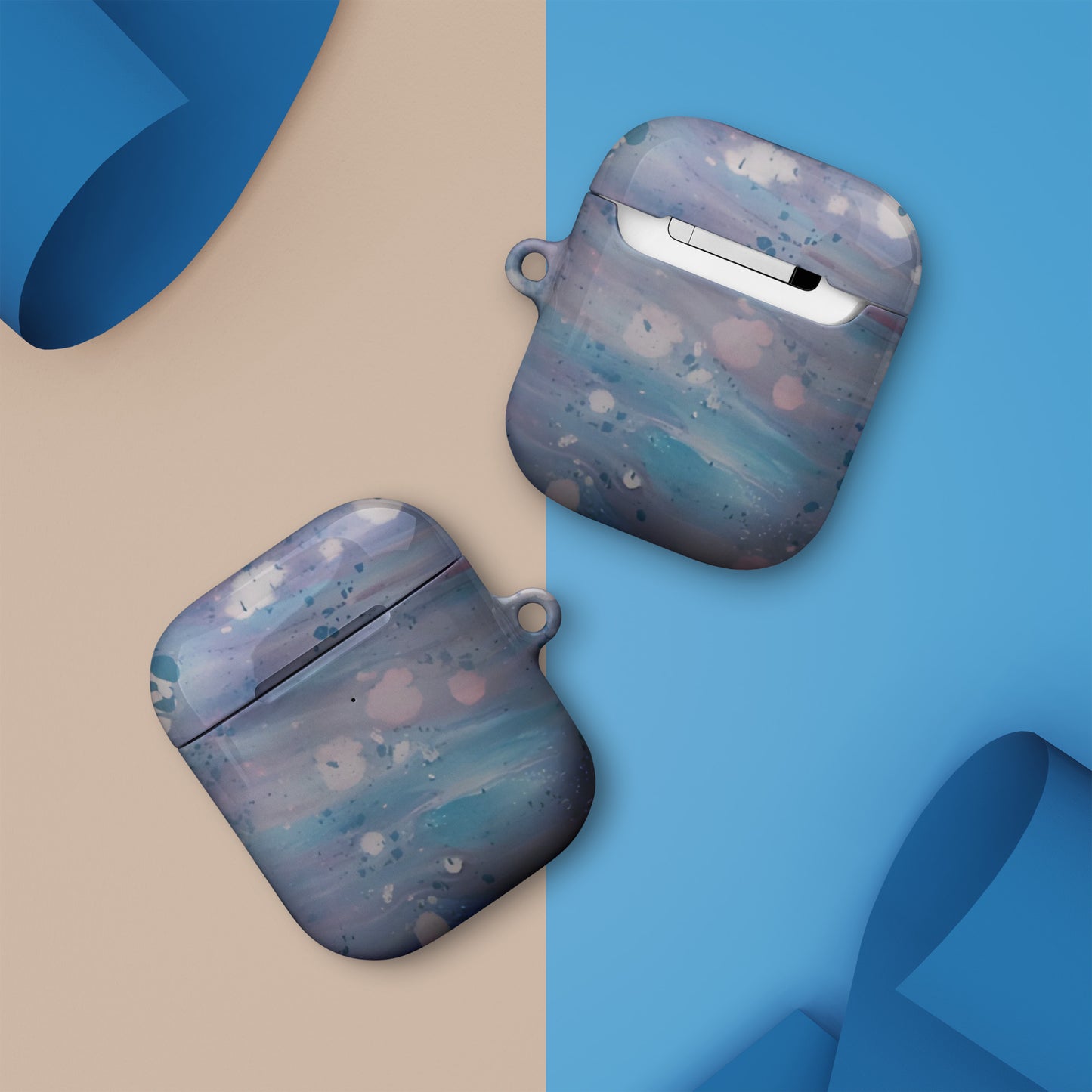 Blue, Purple and Pink Case for AirPods Marble Patterned with Keyring