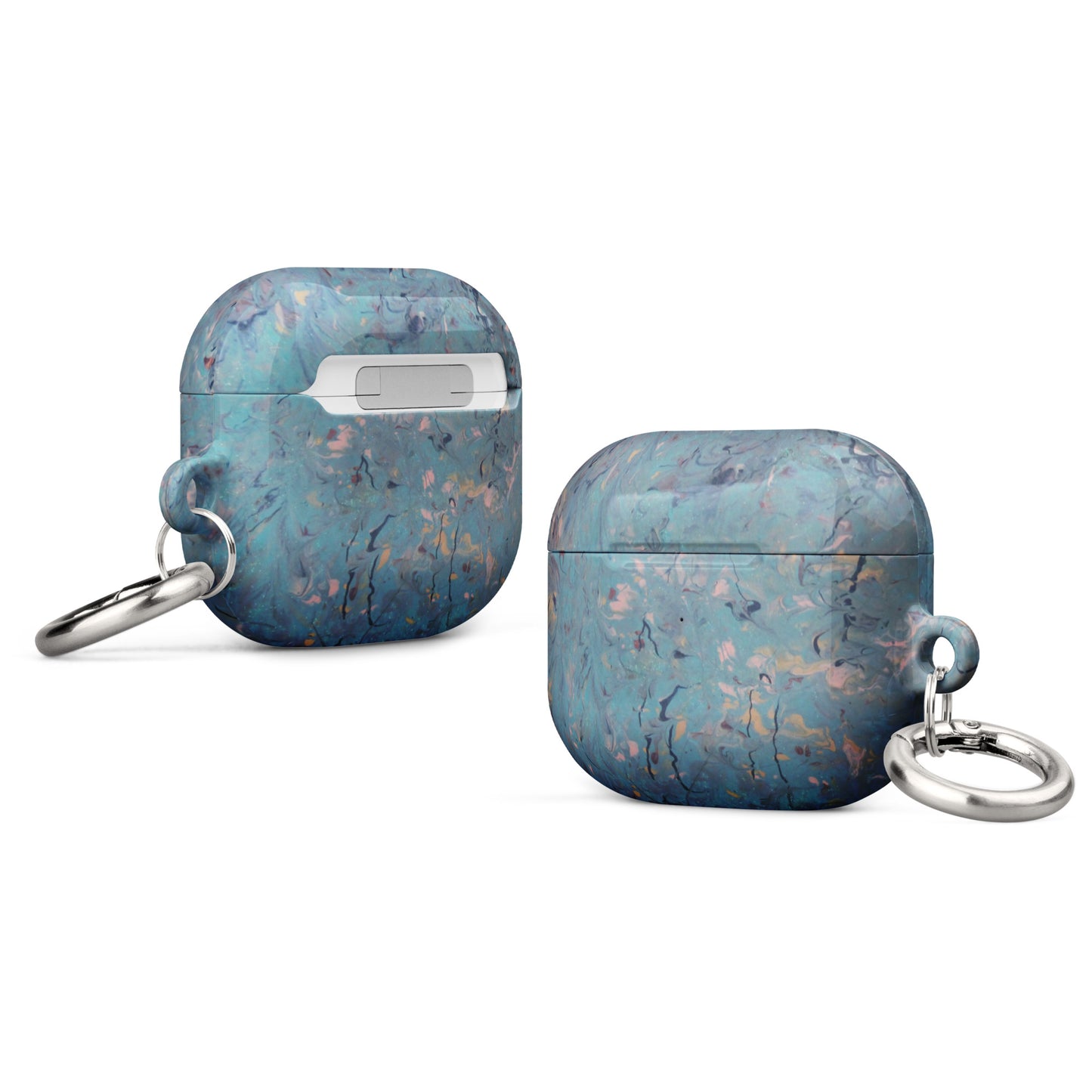 Teal and Peach Marble-Patterned Case for AirPods