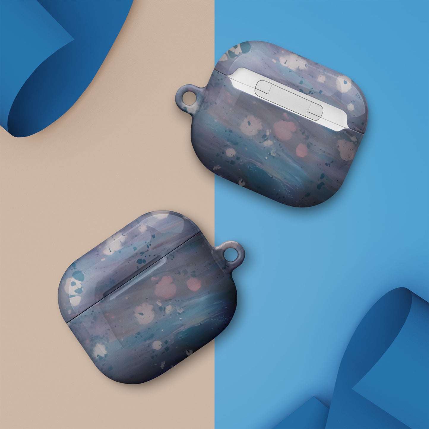 Blue, Purple and Pink Case for AirPods Marble Patterned with Keyring