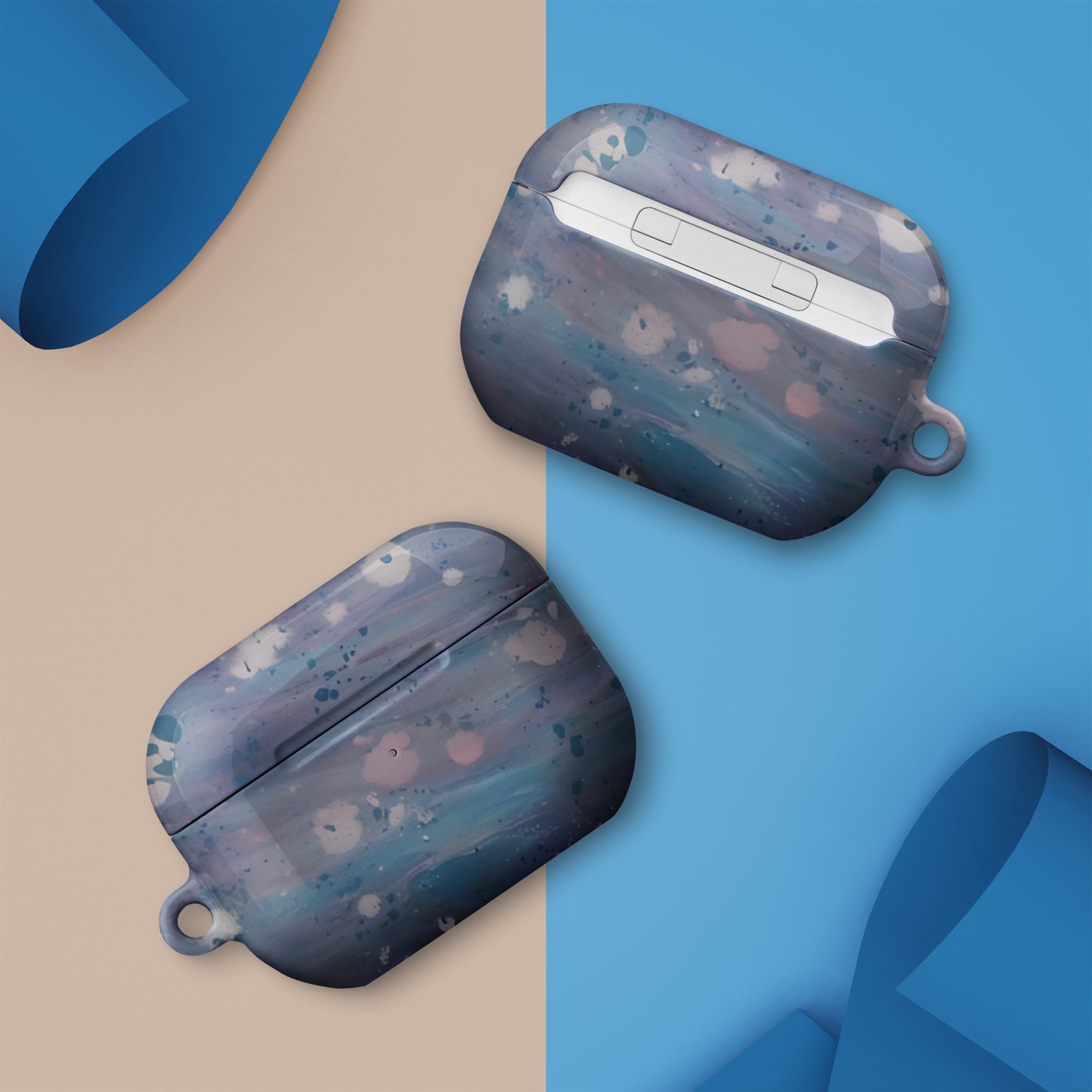 Blue, Purple and Pink Case for AirPods Marble Patterned with Keyring