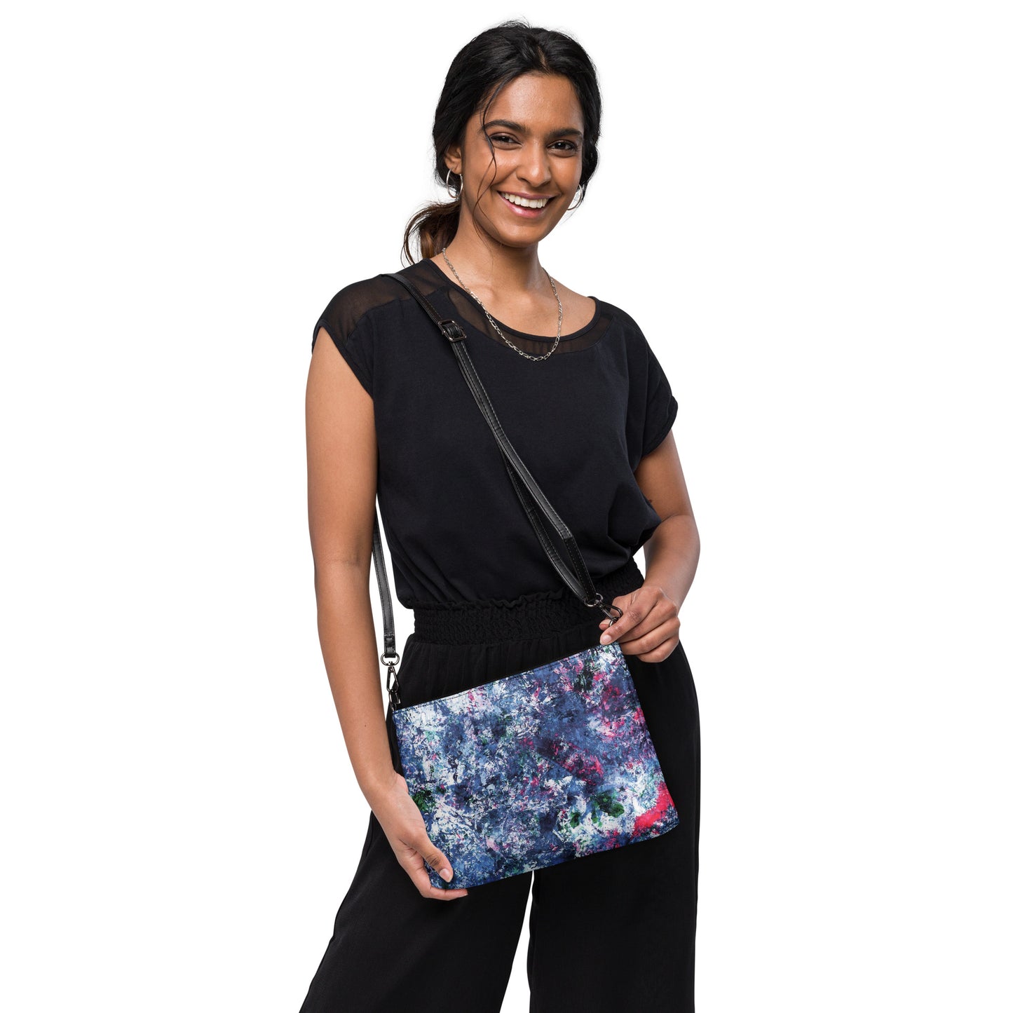 Artistic Crossbody Bag | Abstract Blue Floral Print