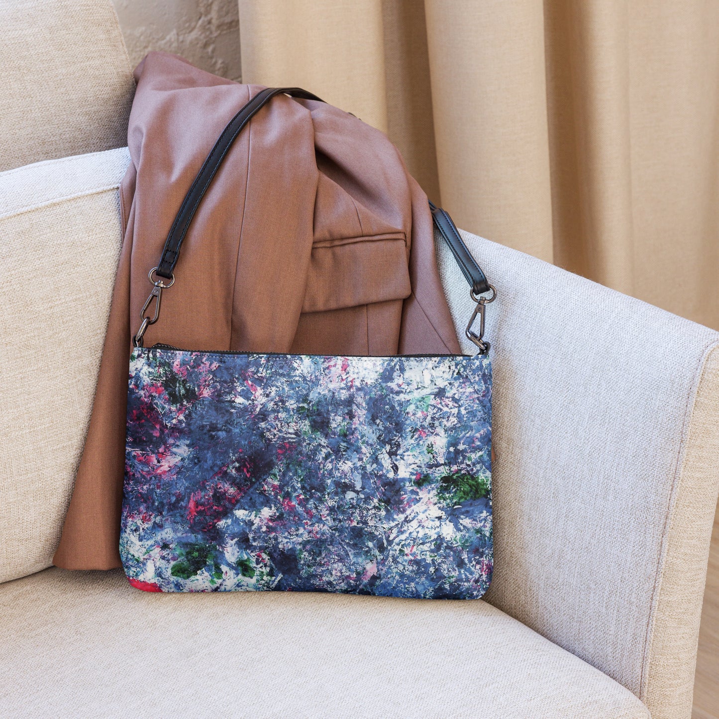 Artistic Crossbody Bag | Abstract Blue Floral Print