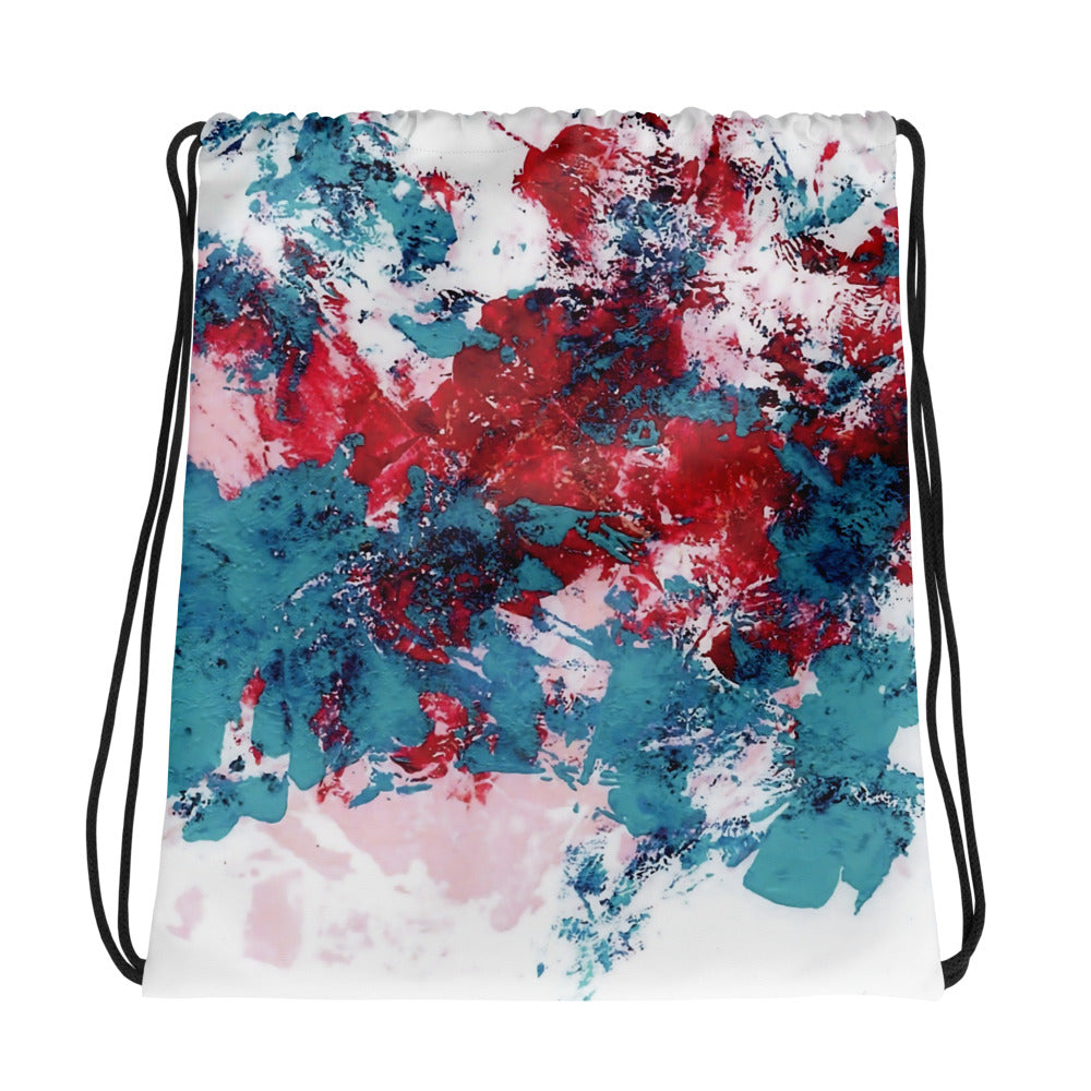 Red and Turquoise Pattern | Drawstring Backpack