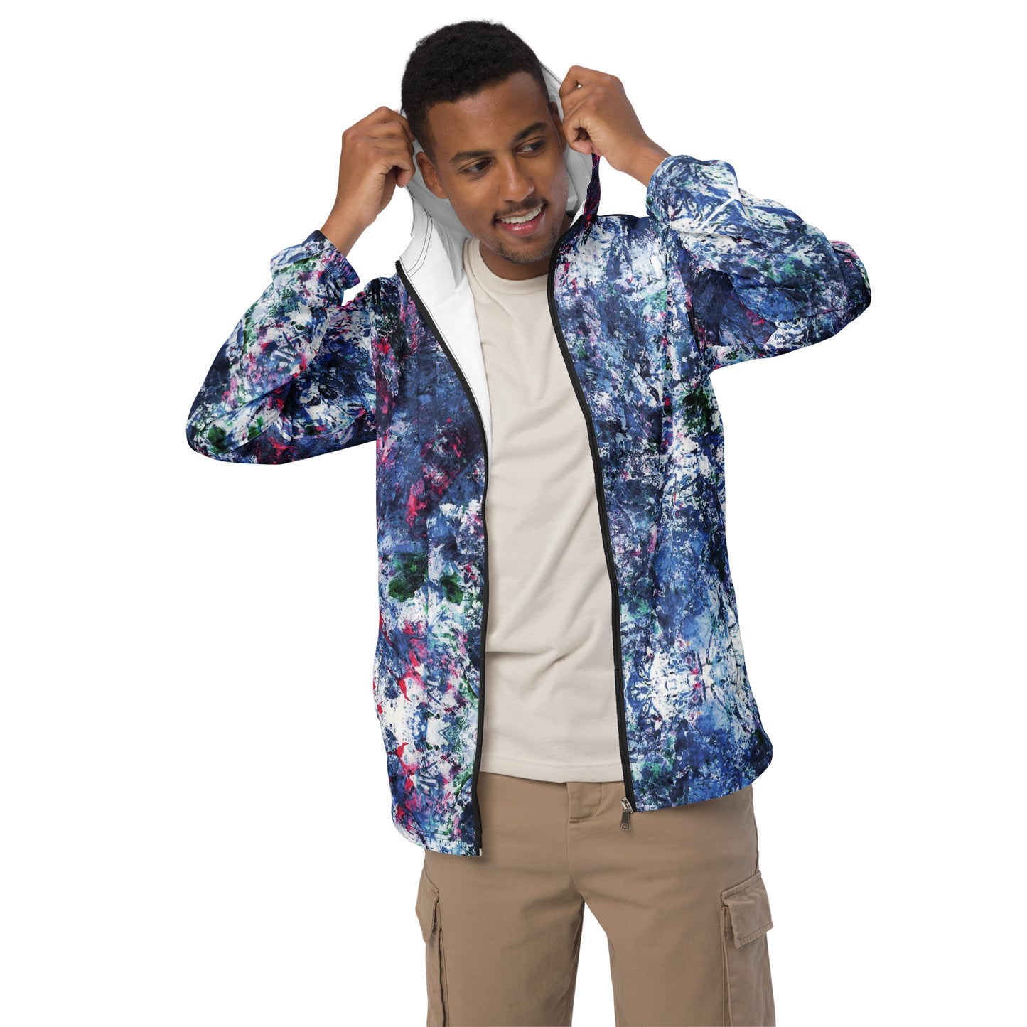 Men's Lightweight Windbreaker Jacket | Vibrant Print | Water-Resistant | Regular Fit | Mesh Lined with Zippered Pockets