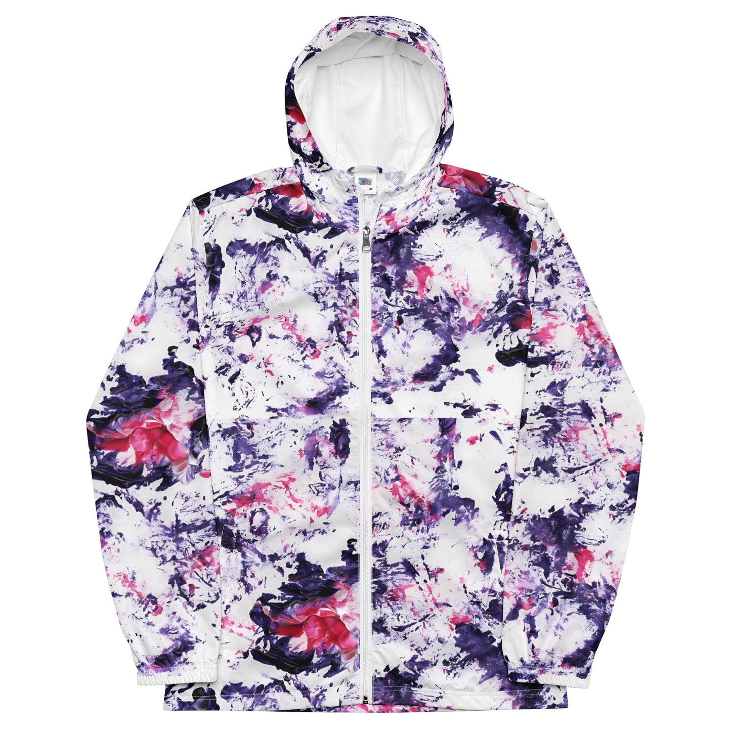 Men's Tie-Dye Windbreaker Jacket | Purple and Pink Abstract Pattern | Lightweight Hooded Design