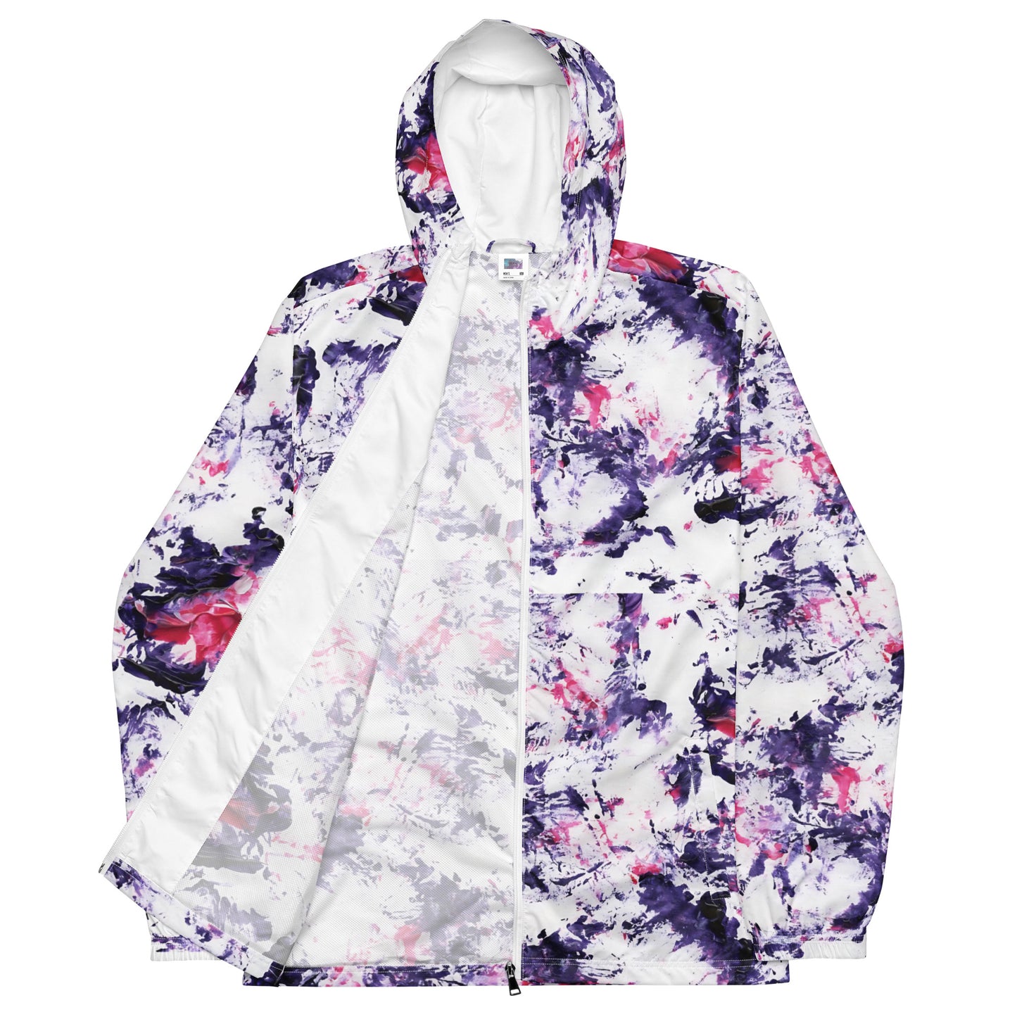 Men's Tie-Dye Windbreaker Jacket | Purple and Pink Abstract Pattern | Lightweight Hooded Design