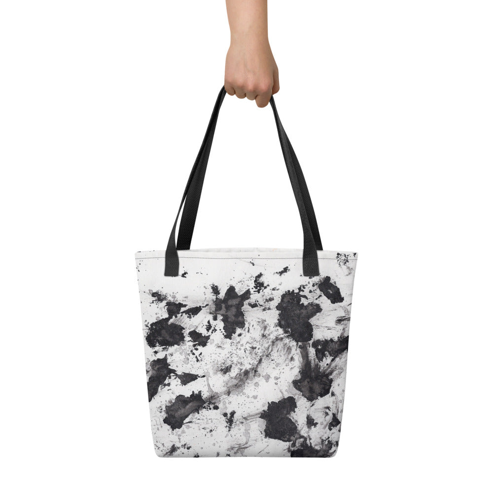 Black, White and Gray Abstract Splatter Art Print Tote Bag