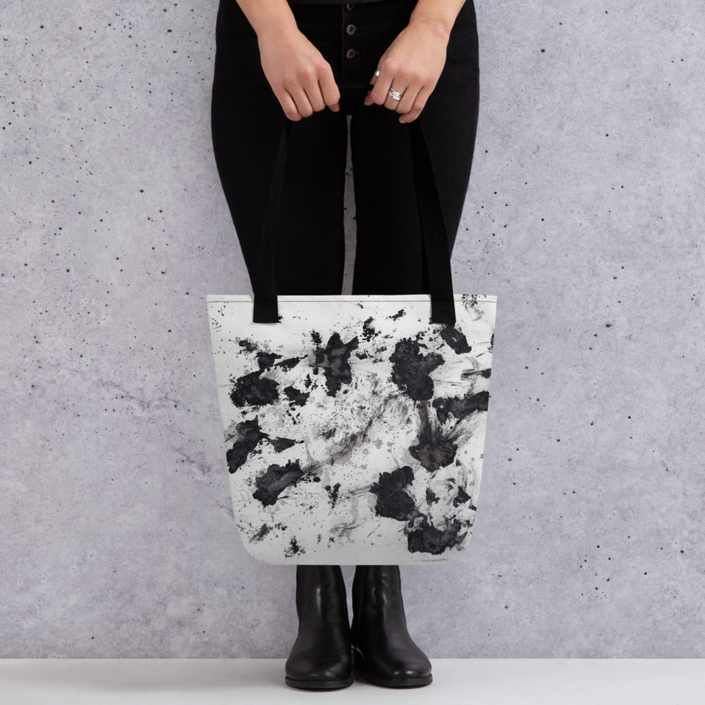 Black, White and Gray Abstract Splatter Art Print Tote Bag