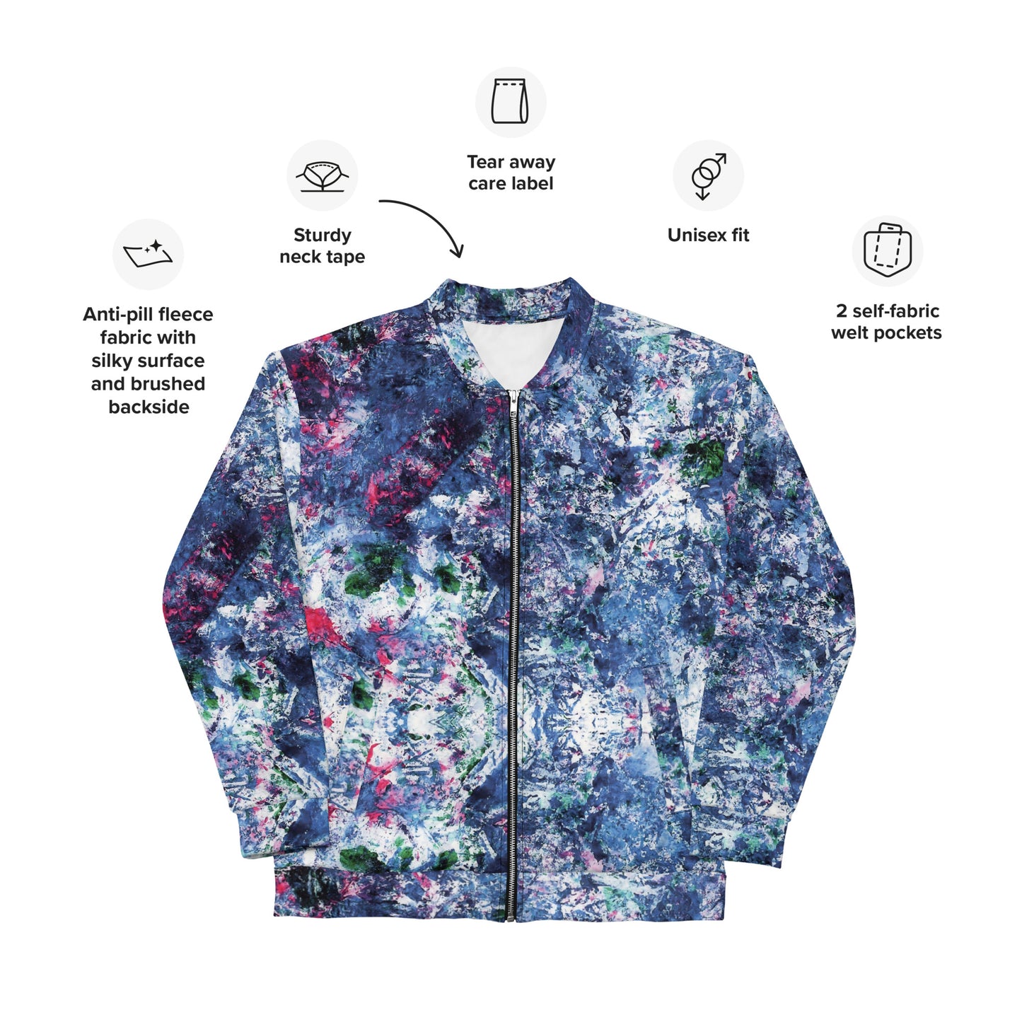 Unisex Bomber Jacket |  Blue, Green, Pink Abstract Print