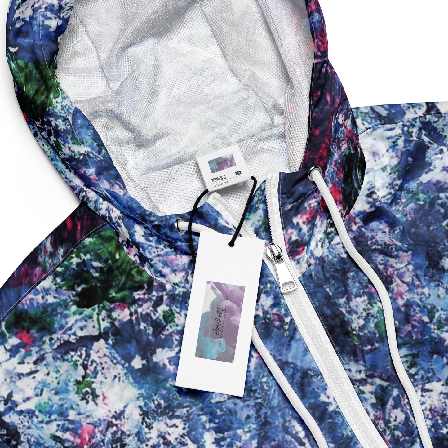 Women's Cropped Half-Zip Hoodie | Abstract Blue Multi-Colour Print | Drawstring Hem