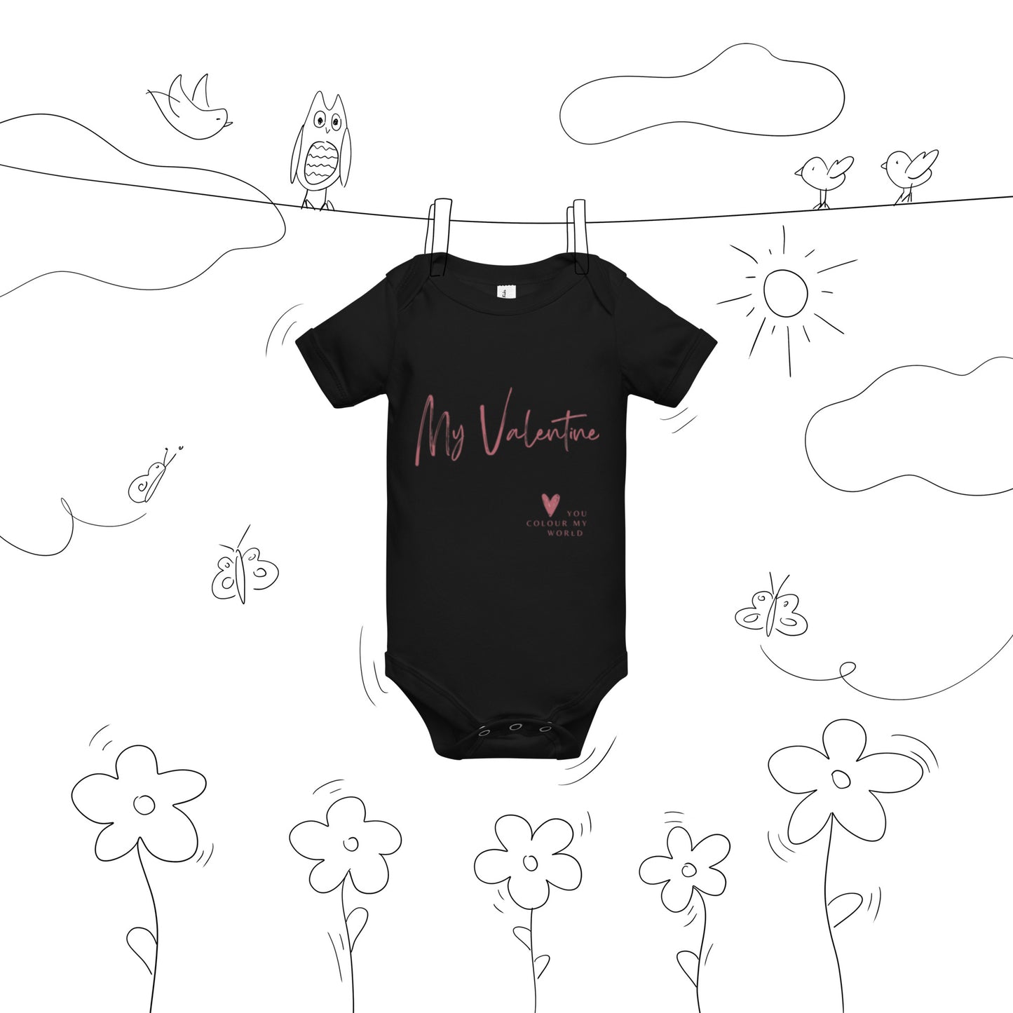 Baby Valentine's Day Bodysuit | Cotton | Short Sleeve | Pink Heart Design