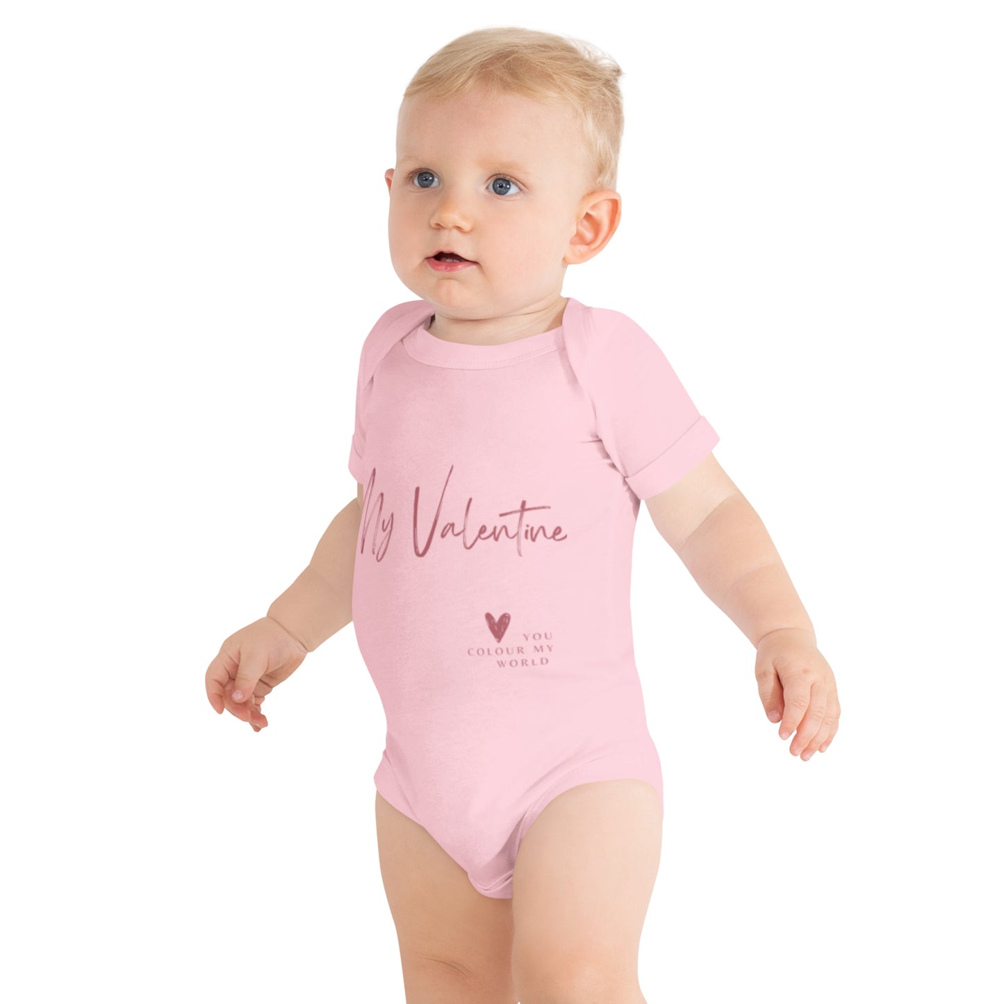 Baby Valentine's Day Bodysuit | Cotton | Short Sleeve | Pink Heart Design