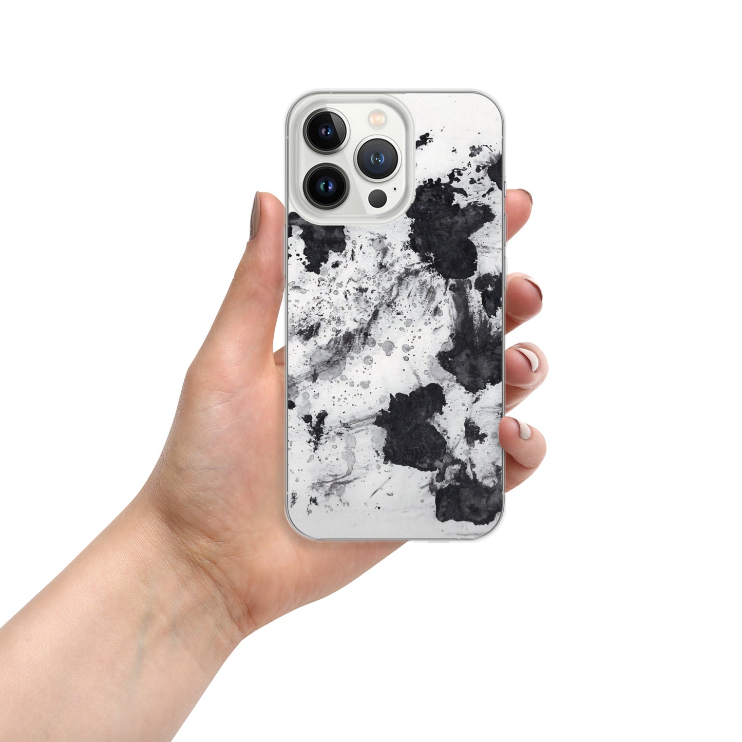 Splash Ink Phone Clear Case for iPhone  in Black and White Abstract Print