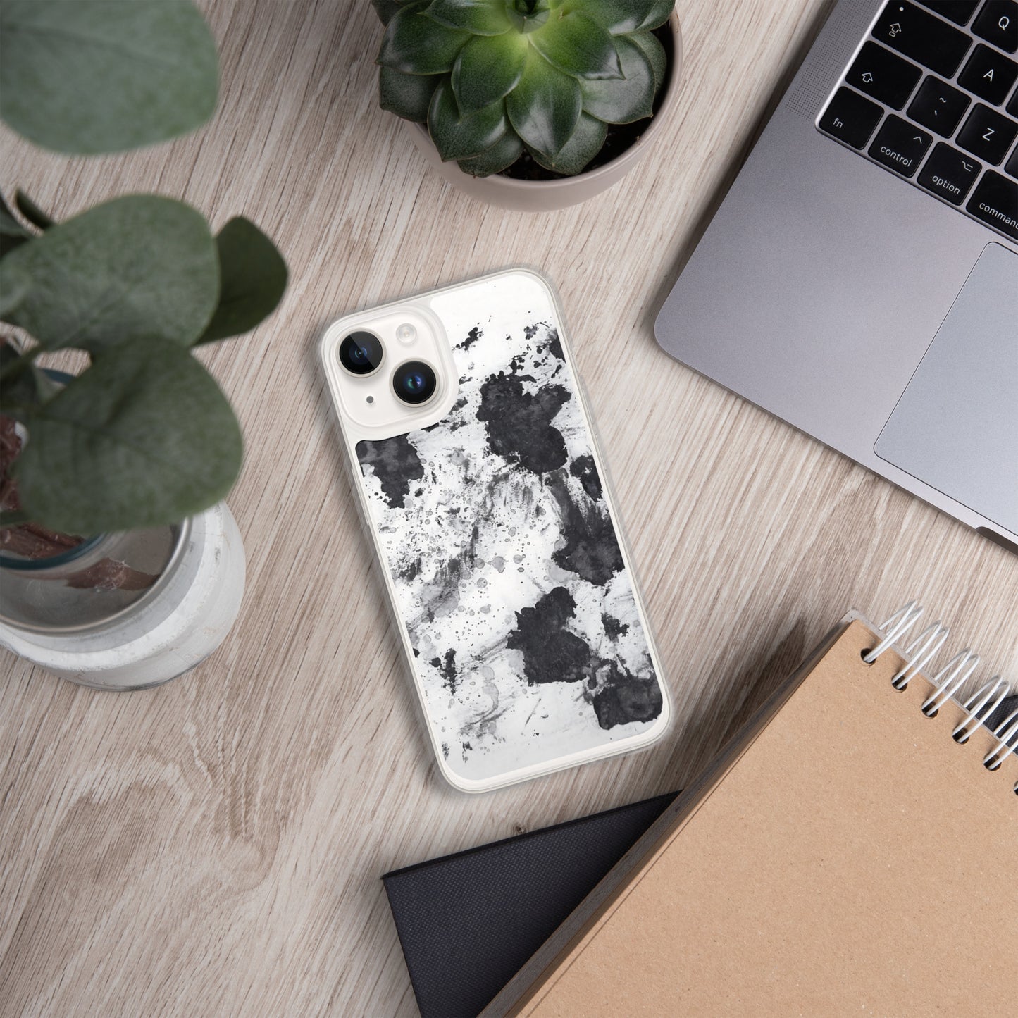 Splash Ink Phone Clear Case for iPhone  in Black and White Abstract Print