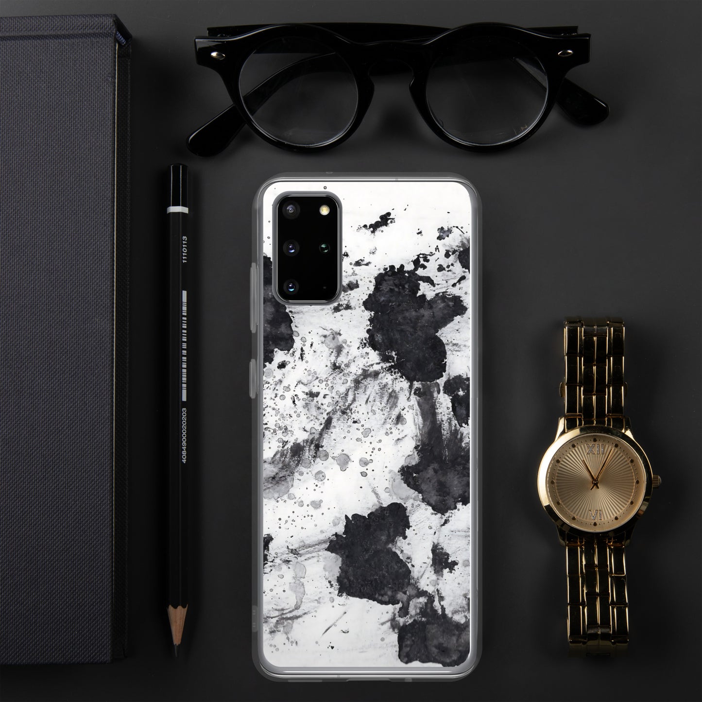 Splash Ink Phone Case for Samsung Galaxy in Black and White Marble Print