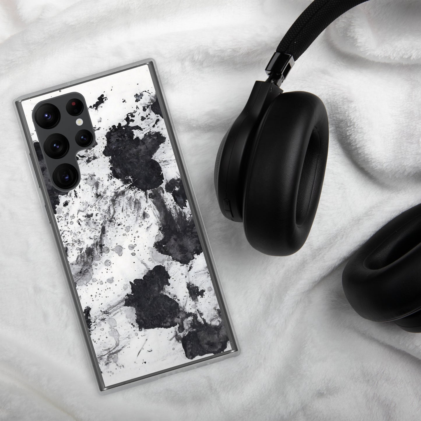 Splash Ink Phone Case for Samsung Galaxy in Black and White Marble Print