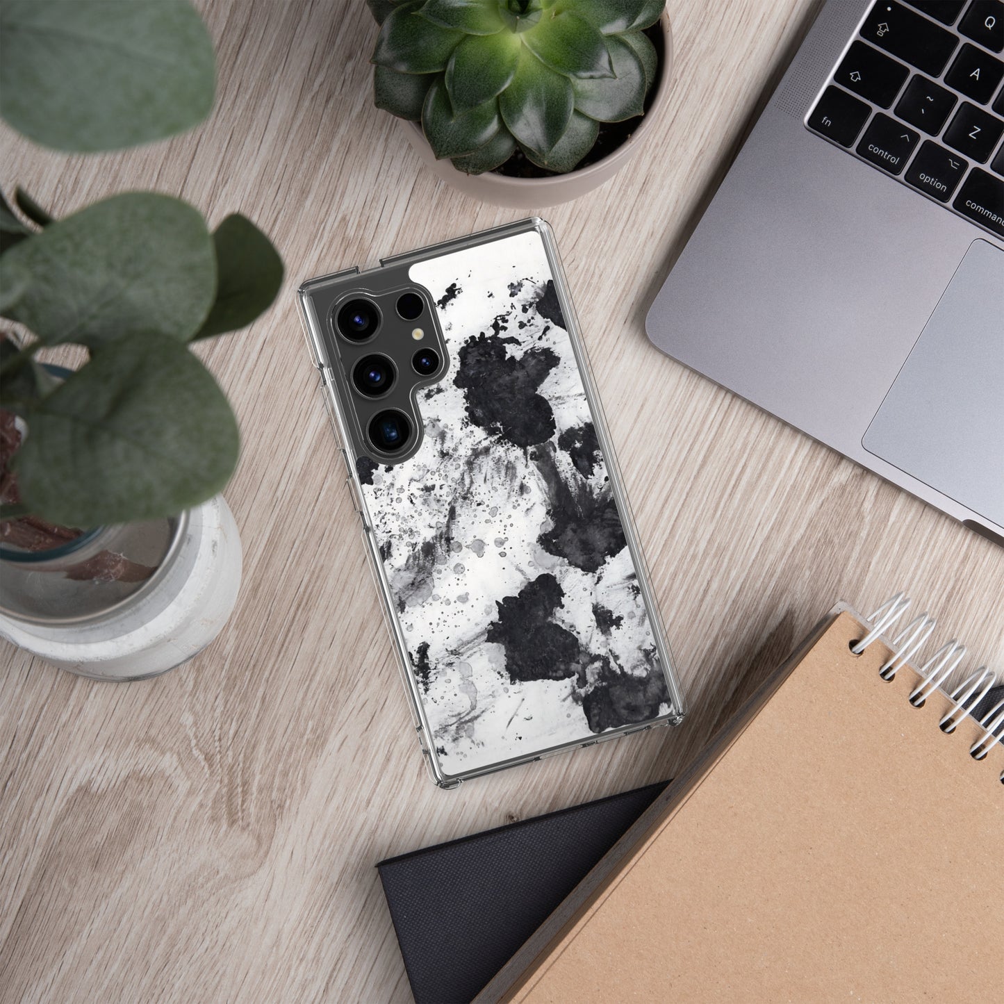 Splash Ink Phone Case for Samsung Galaxy in Black and White Marble Print