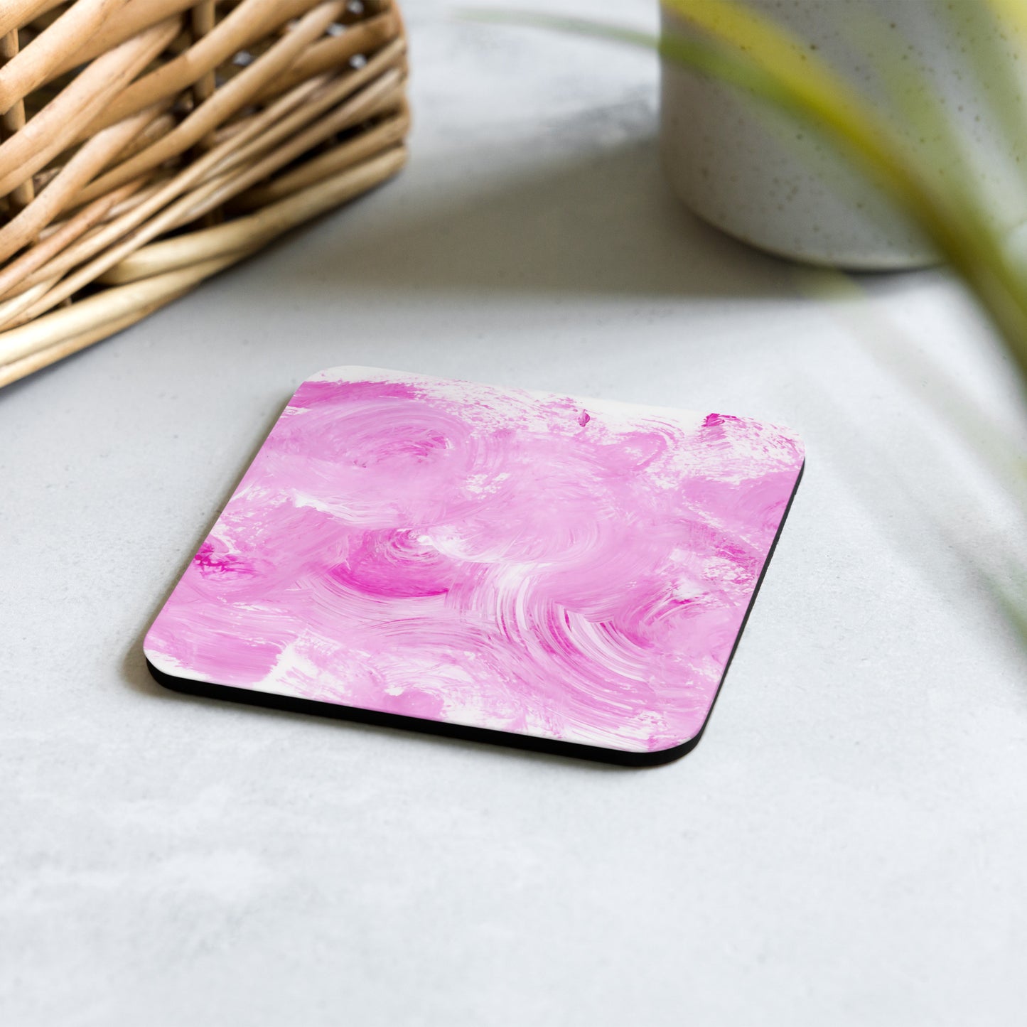 Pink Marble Effect | Cork Coaster | Square Design