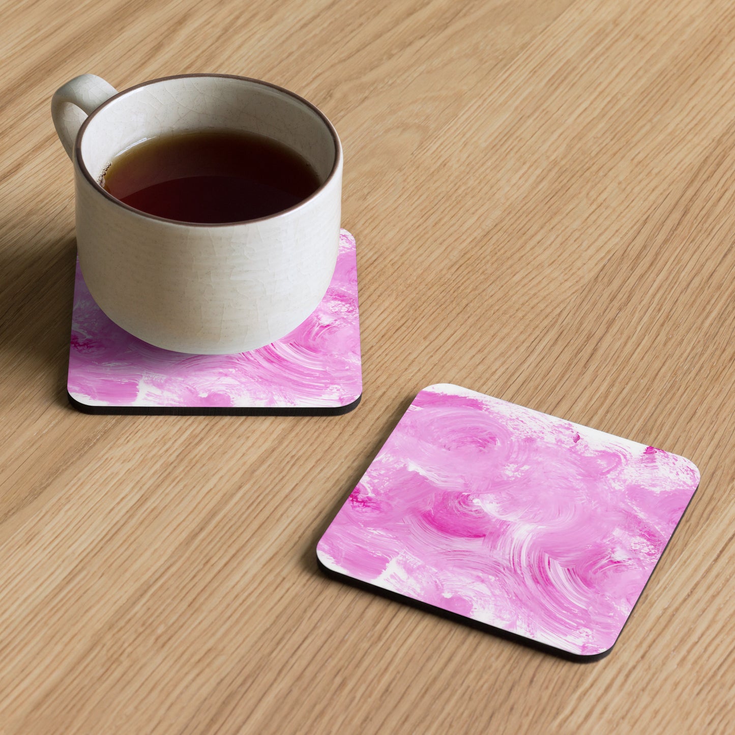 Pink Marble Effect | Cork Coaster | Square Design