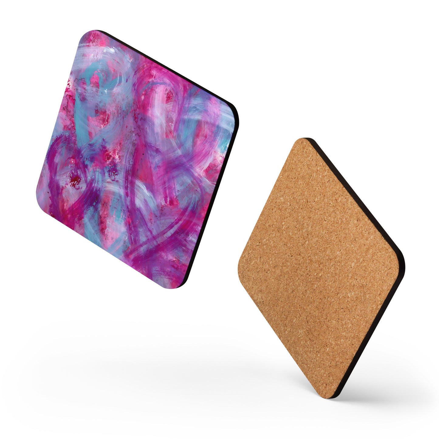 Pink, Purple and Blue Hearts | Cork Coaster | Square Design