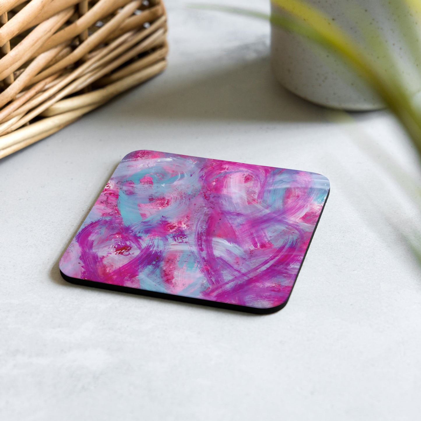 Pink, Purple and Blue Hearts | Cork Coaster | Square Design