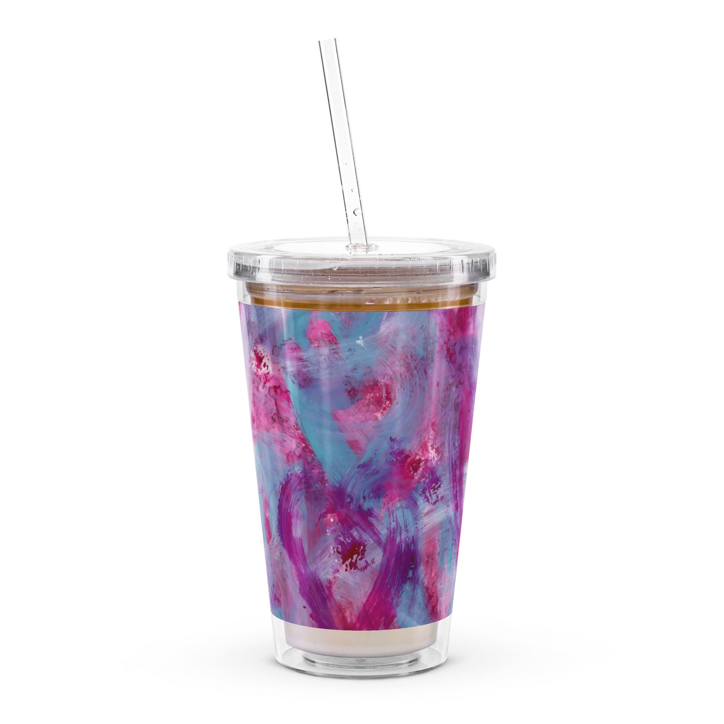 Pink, Purple and Blue Hearts | Double-Wall Clear Tumbler with Straw | 16oz