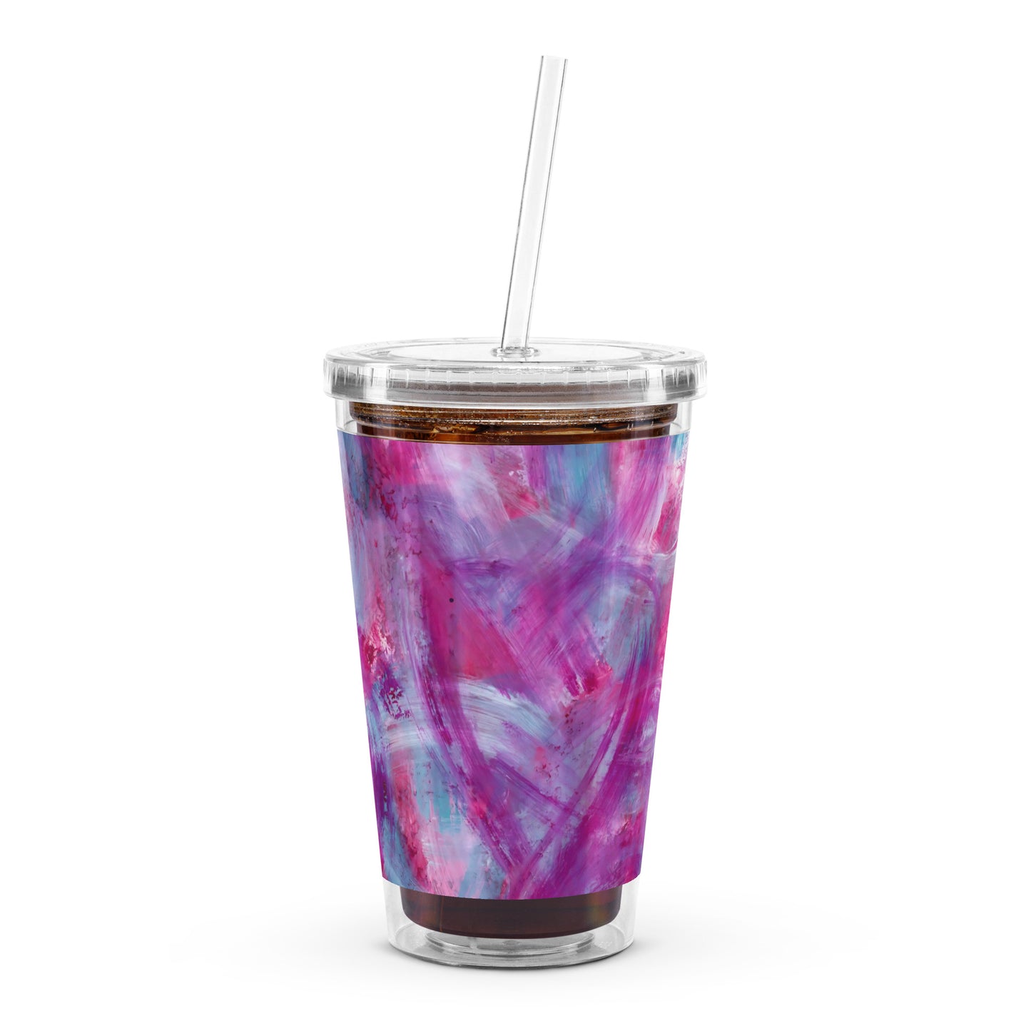 Pink, Purple and Blue Hearts | Double-Wall Clear Tumbler with Straw | 16oz