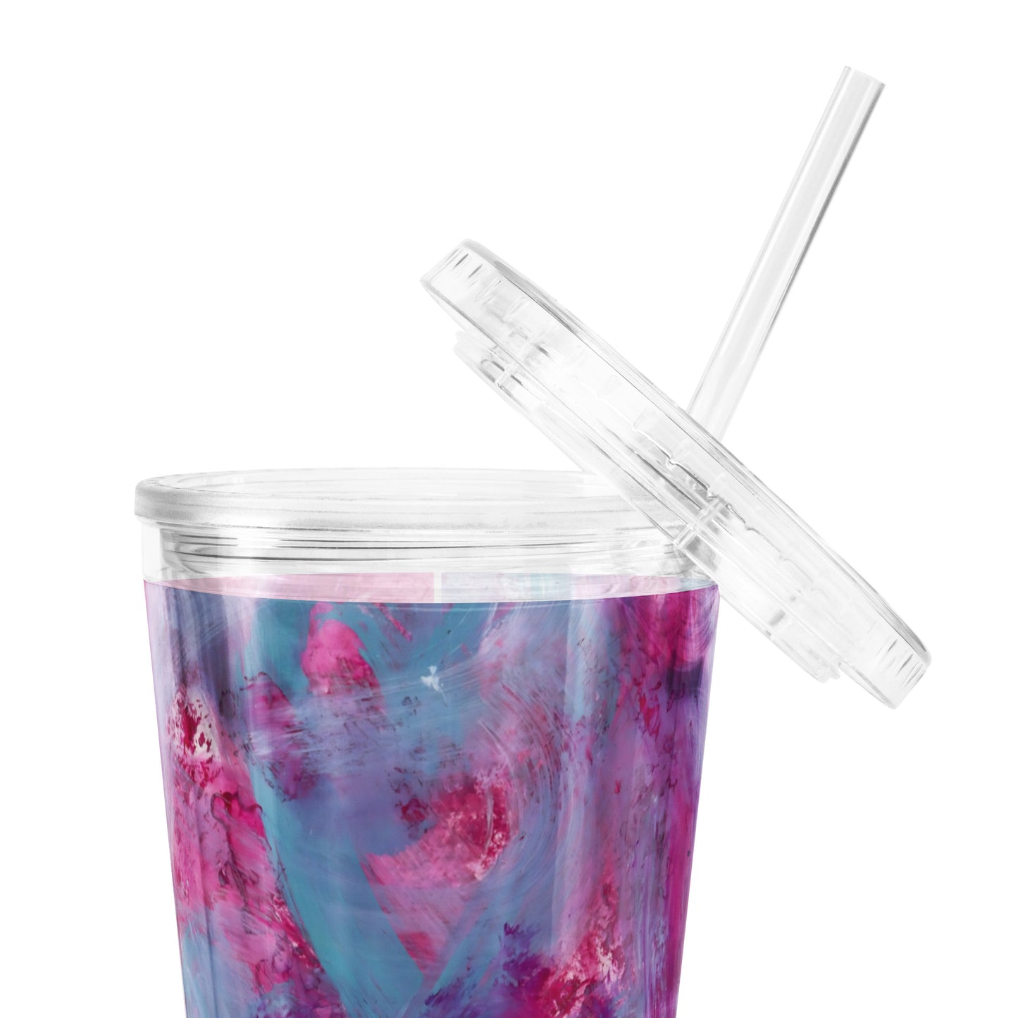 Pink, Purple and Blue Hearts | Double-Wall Clear Tumbler with Straw | 16oz