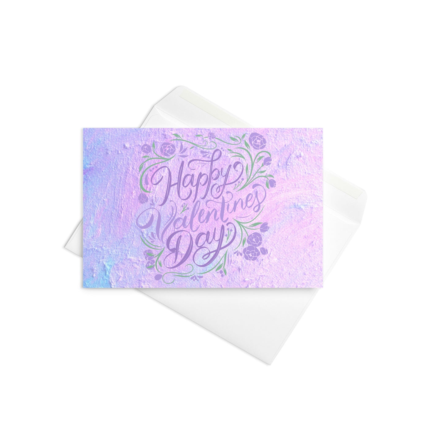 Happy Valentine's Day Blank Greeting Card | Pastel Purple and Blue Watercolour Design |