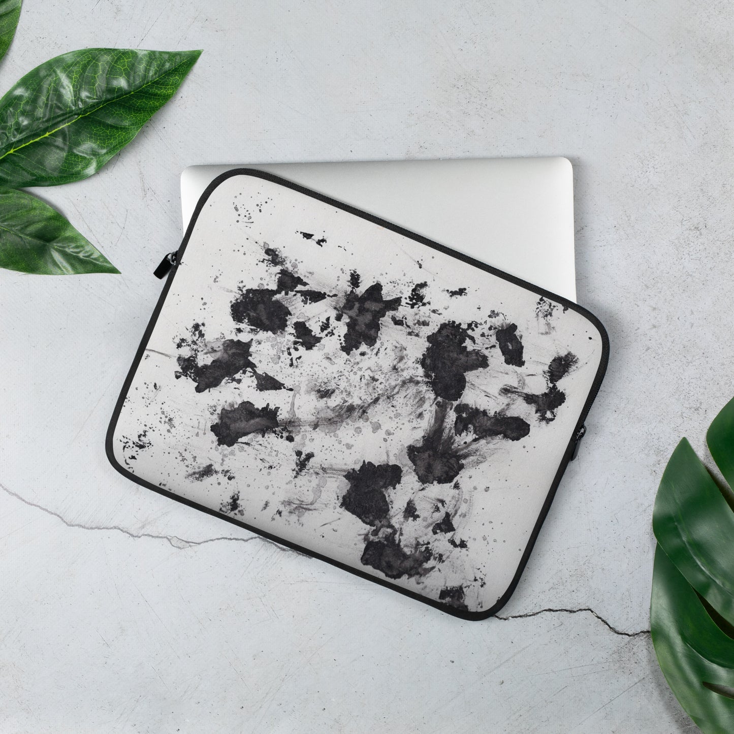 Laptop Sleeve with Abstract Black and White Splatter Pattern