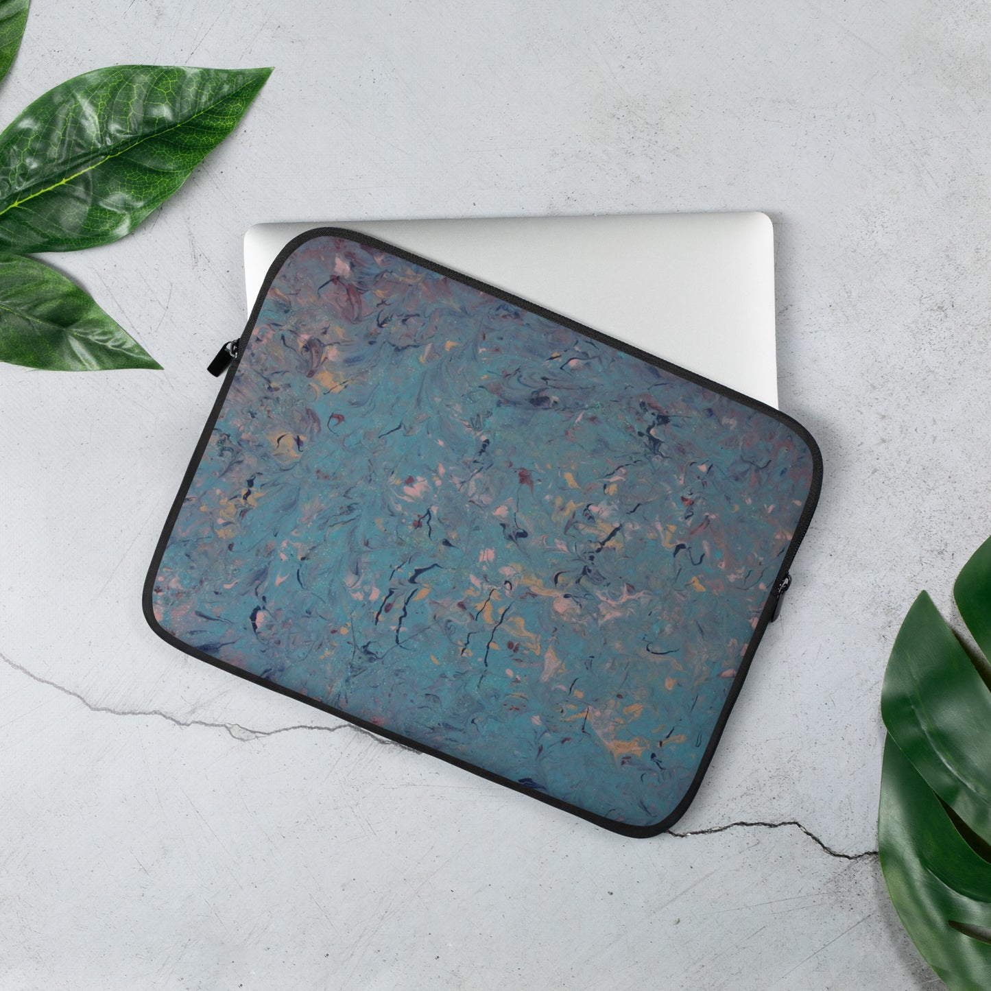 Abstract Art Laptop Sleeve in Blue, Pink and Peach Tones