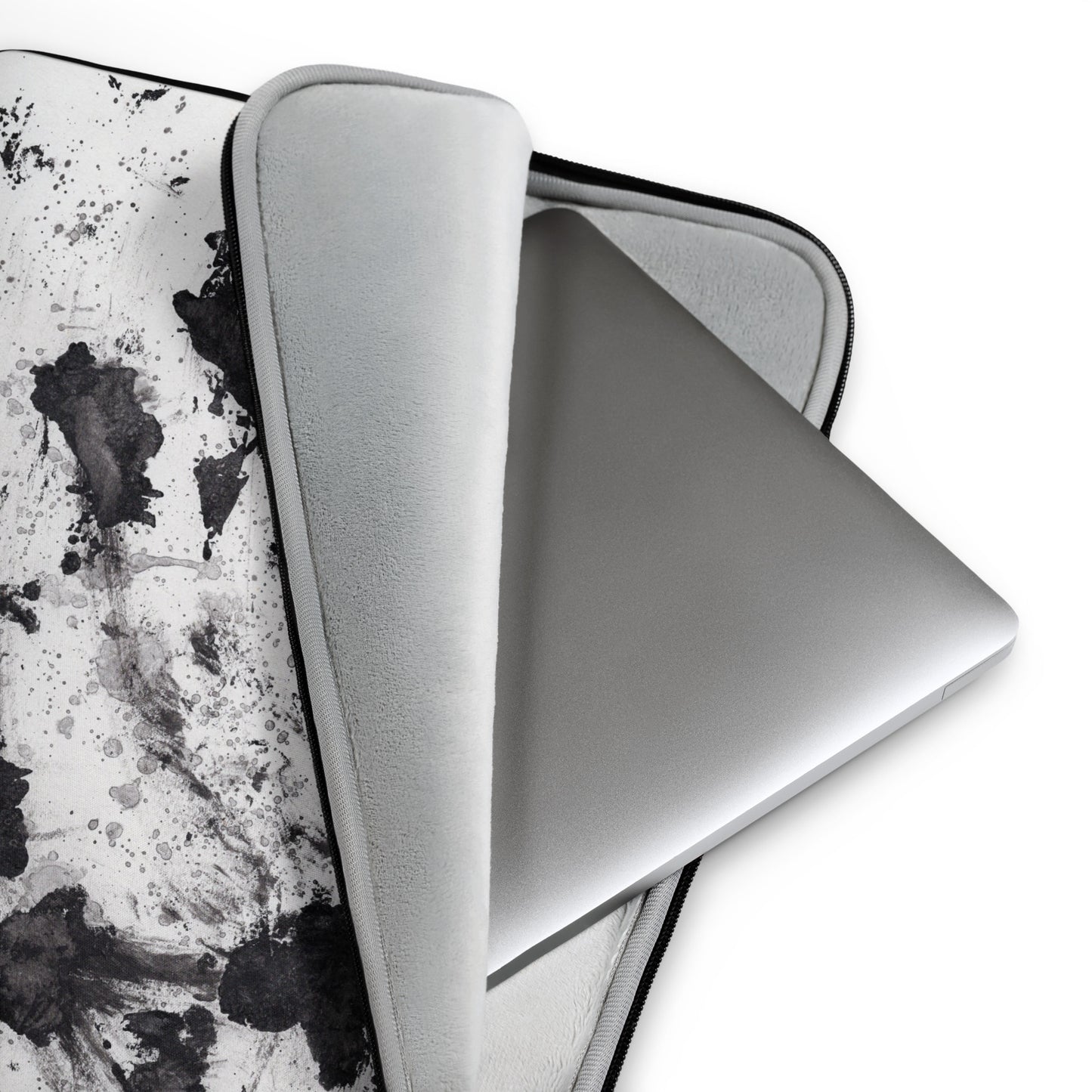 Laptop Sleeve with Abstract Black and White Splatter Pattern