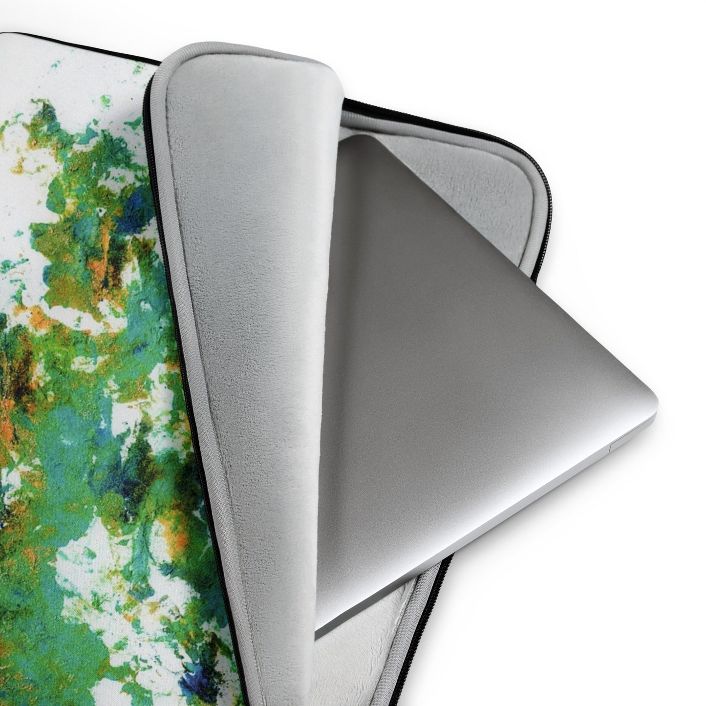 Abstract Art Laptop Sleeve in Green, Blue, Orange Splatter Design