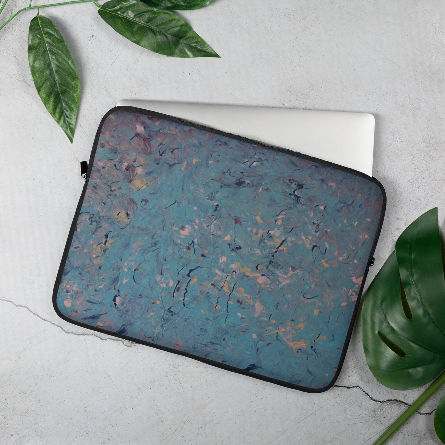 Abstract Art Laptop Sleeve in Blue, Pink and Peach Tones