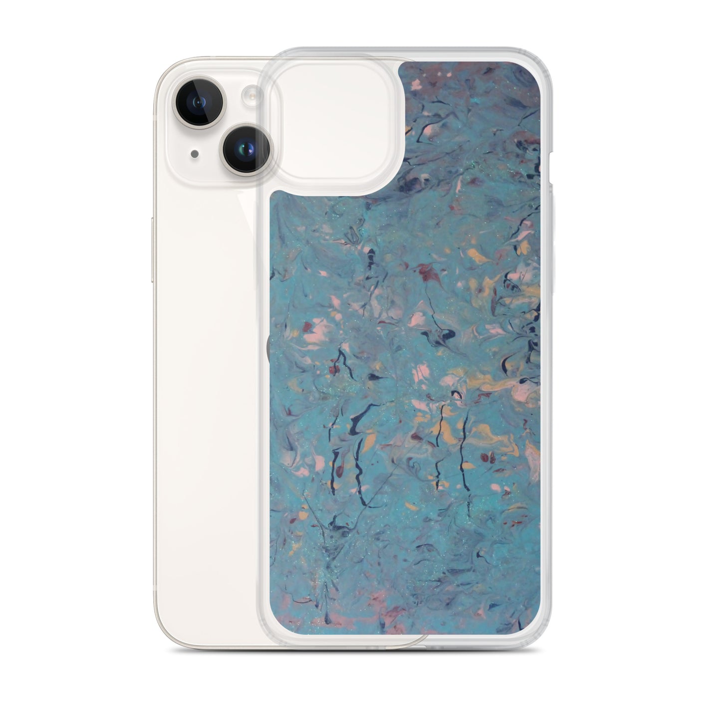 Blue and Pink Marbled Design MagSafe Clear Case for iPhone