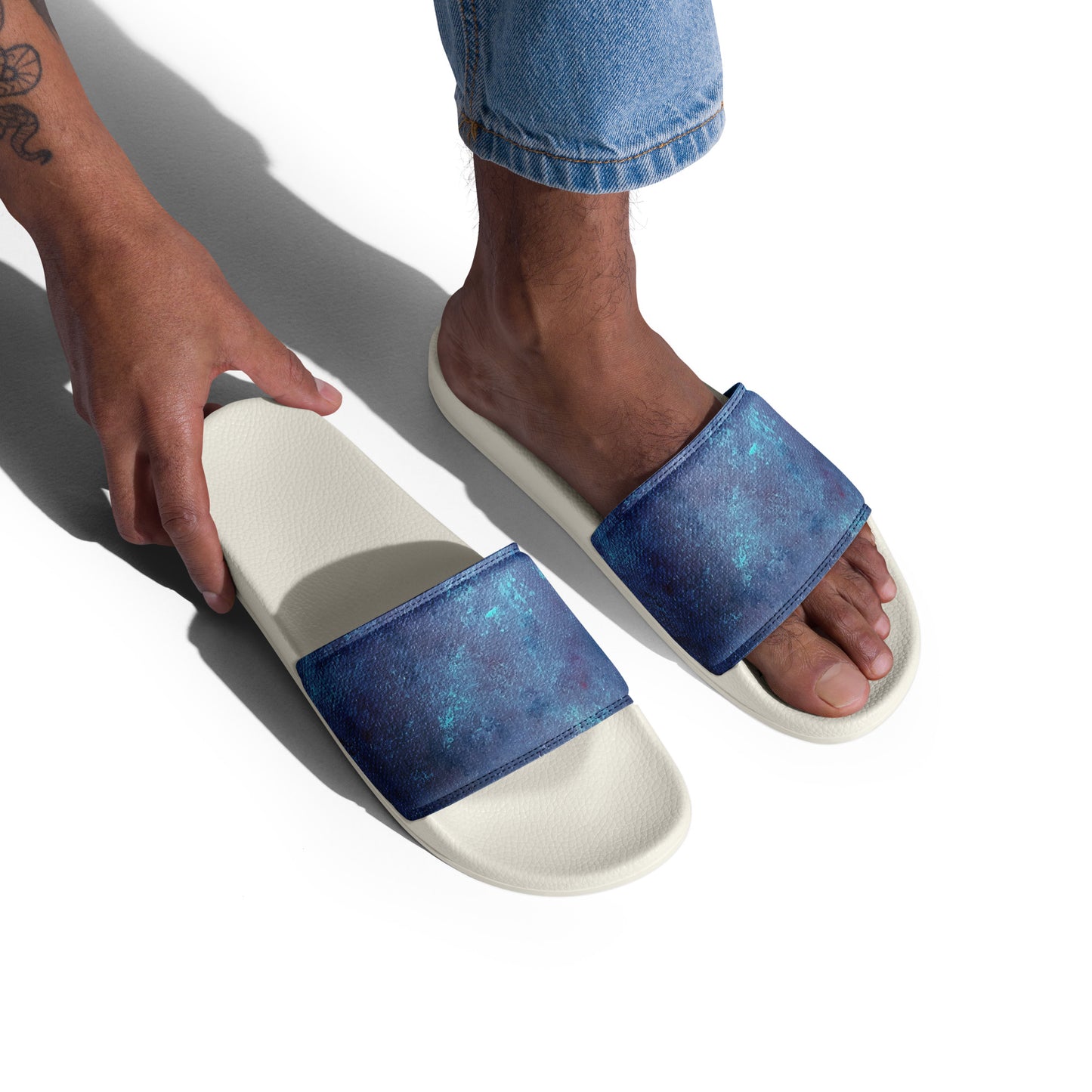 Men Slide Sandals | Galaxy Blue Pattern | Black or White Cushioned Sole