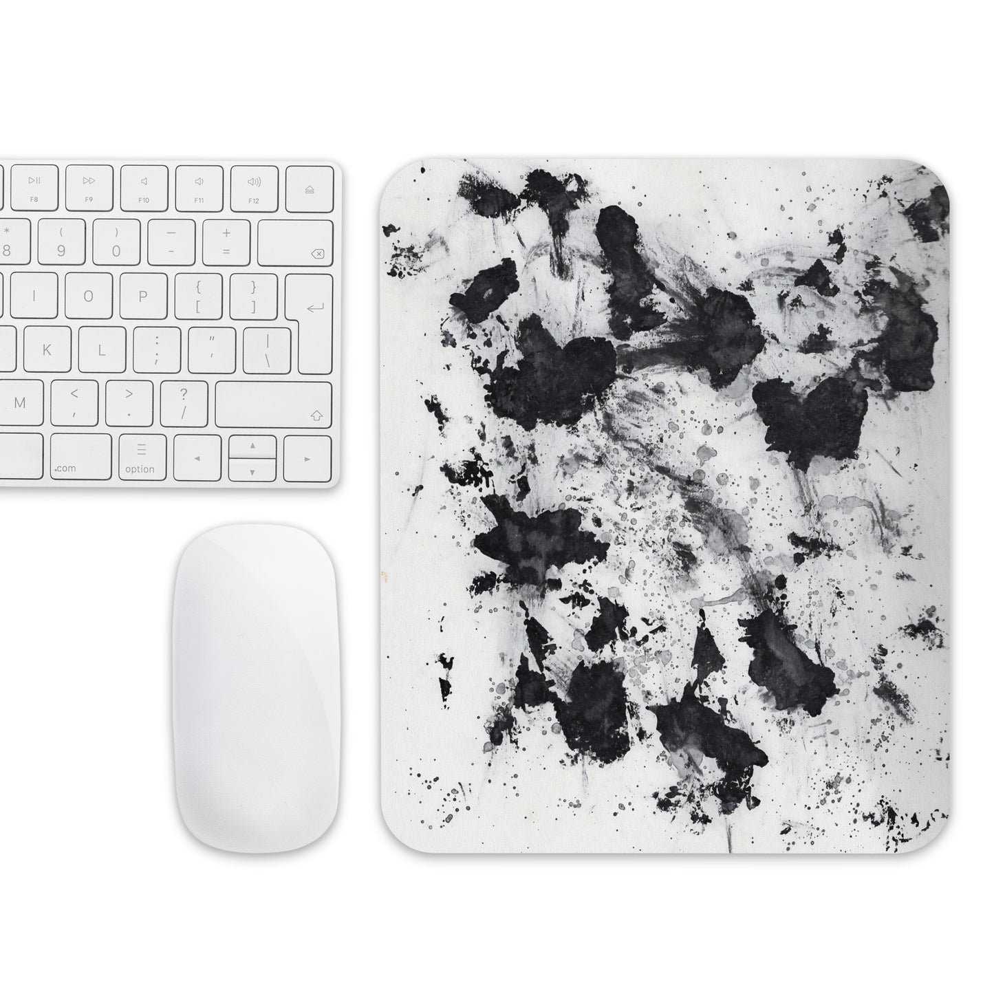 Abstract Black and White Splatter Art Mouse Pad